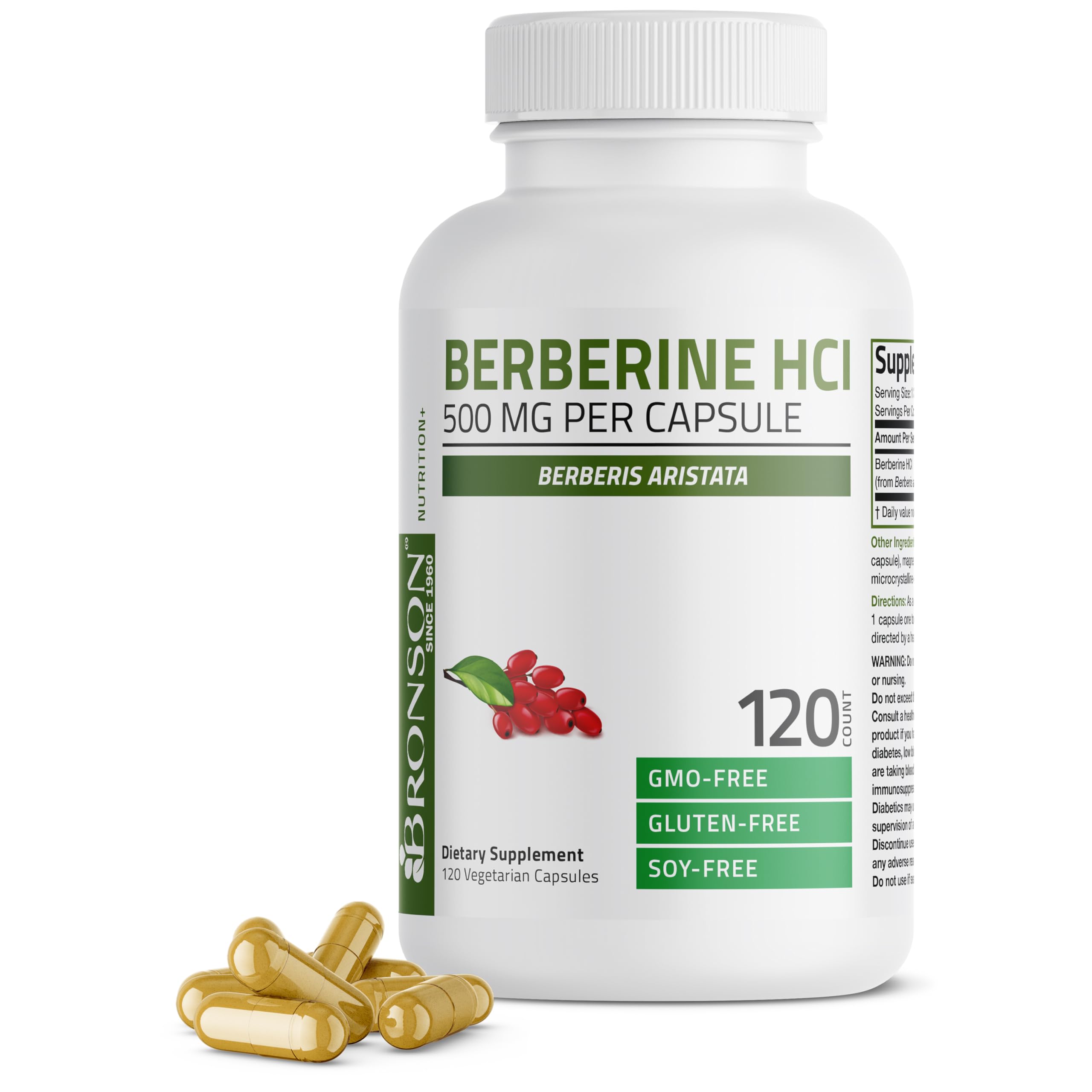 Bronson Berberine HCl 500mg vegetarian capsules front view