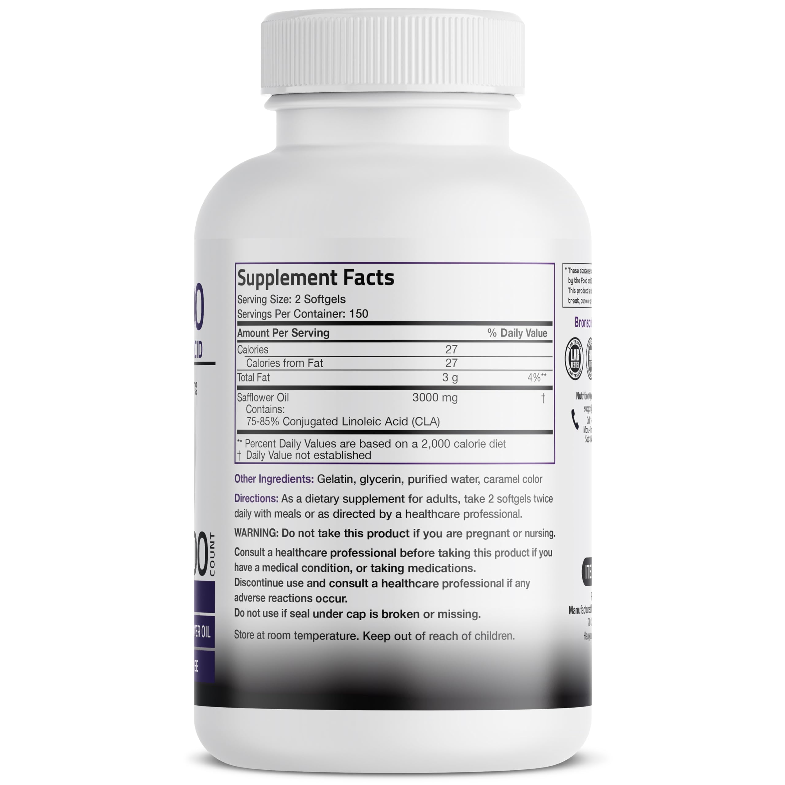 Bronson CLA Softgels showing two softgels