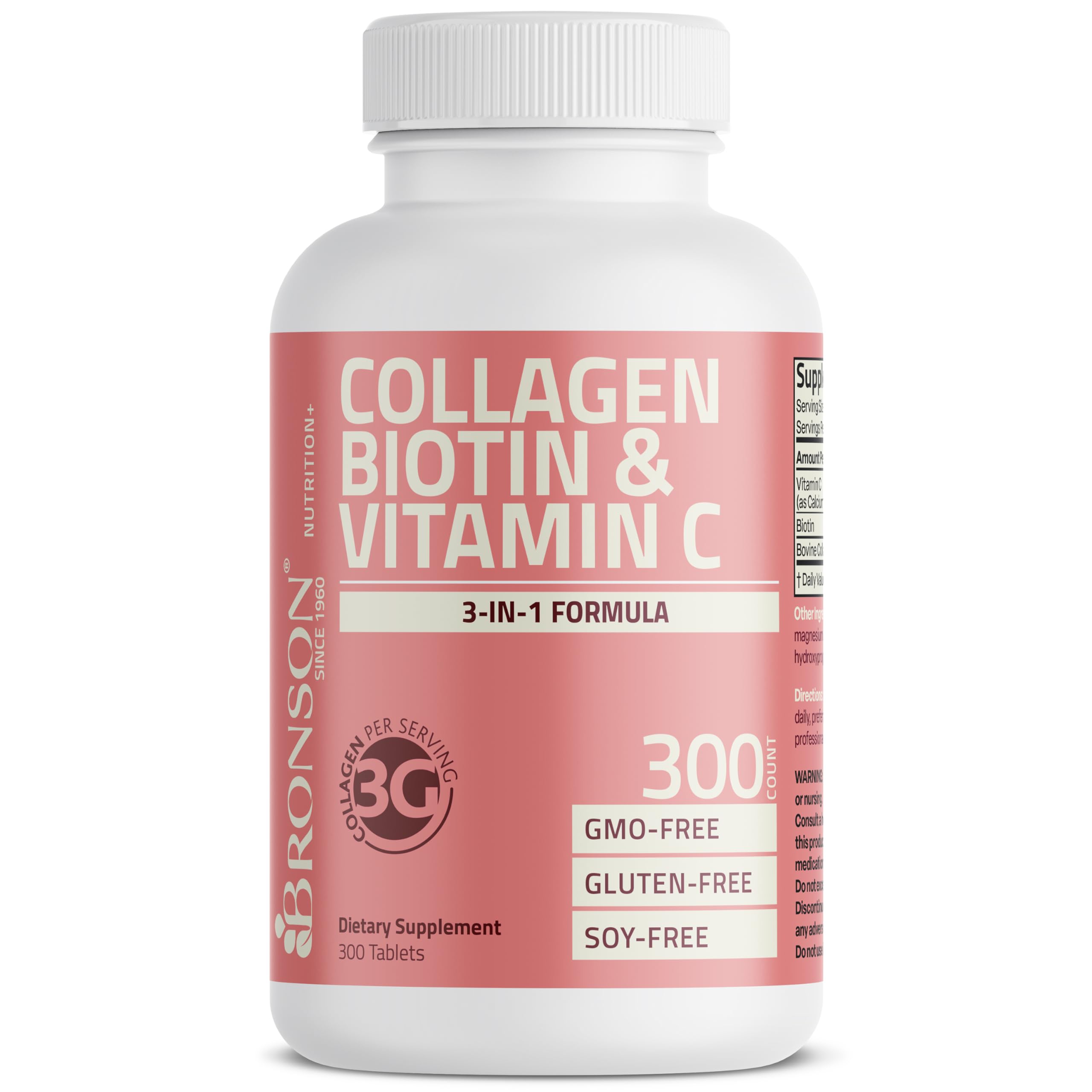 Bronson Collagen Biotin & Vitamin C bottle with dosage instructions