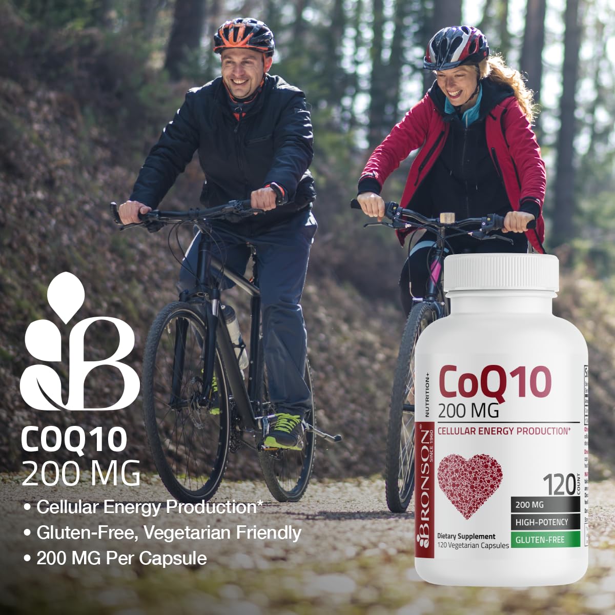 Bronson CoQ10 200mg vegetarian capsules bottle with label
