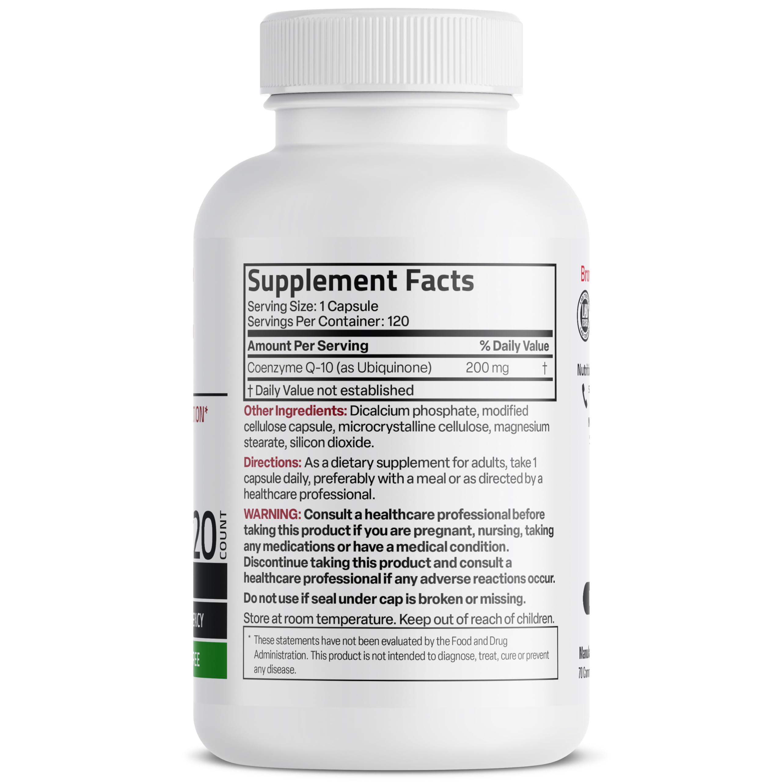 Bronson CoQ10 200mg vegetarian capsules side view
