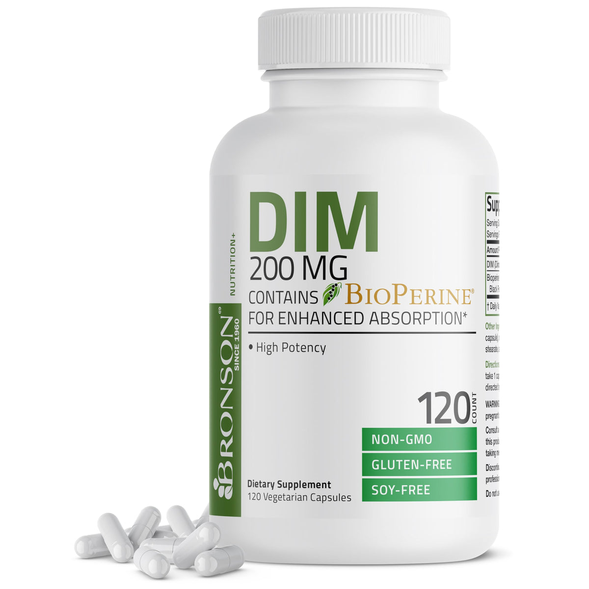Bronson DIM Supplement 200 MG 60 vegetarian capsules front view