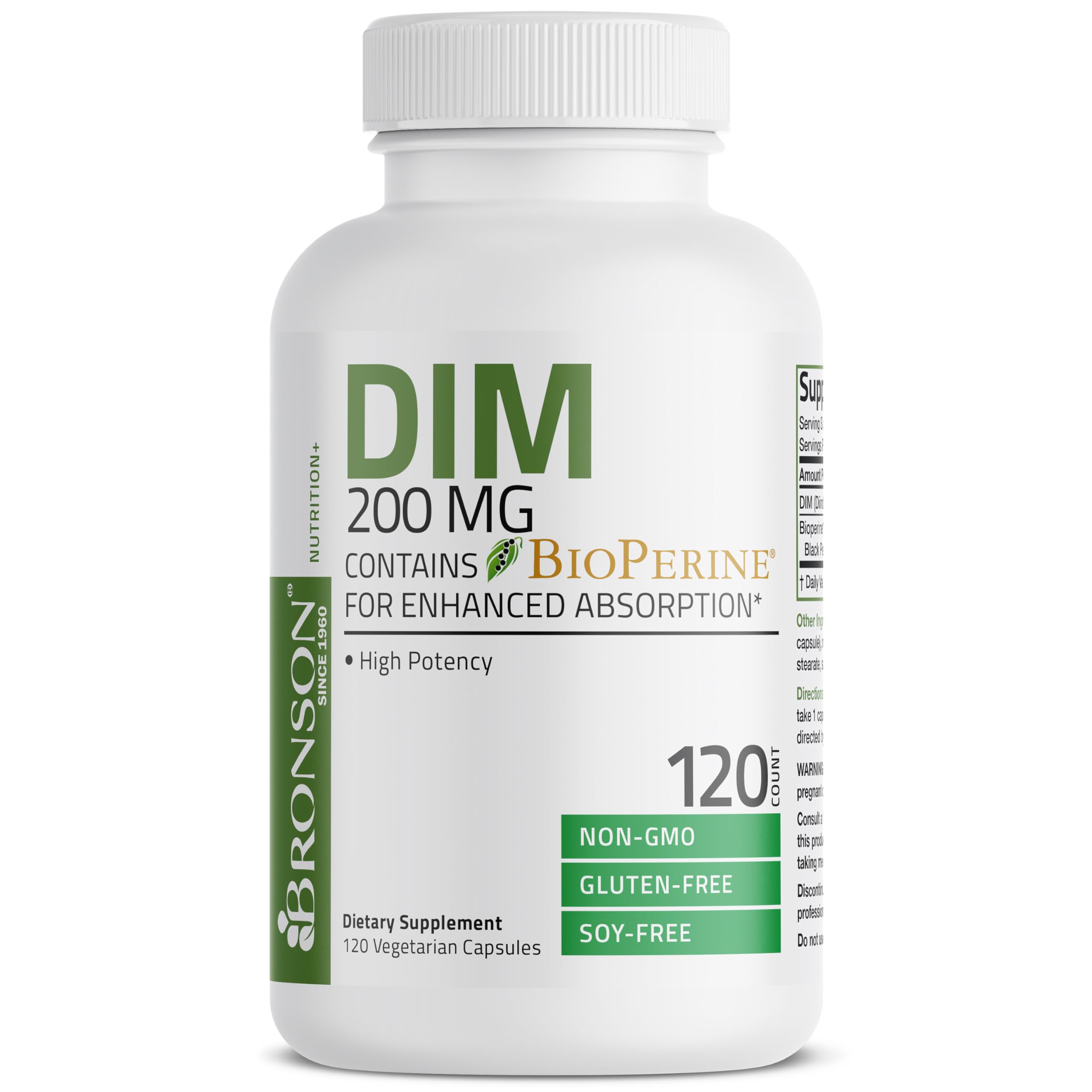Bronson DIM Supplement 200 MG capsules in a bottle