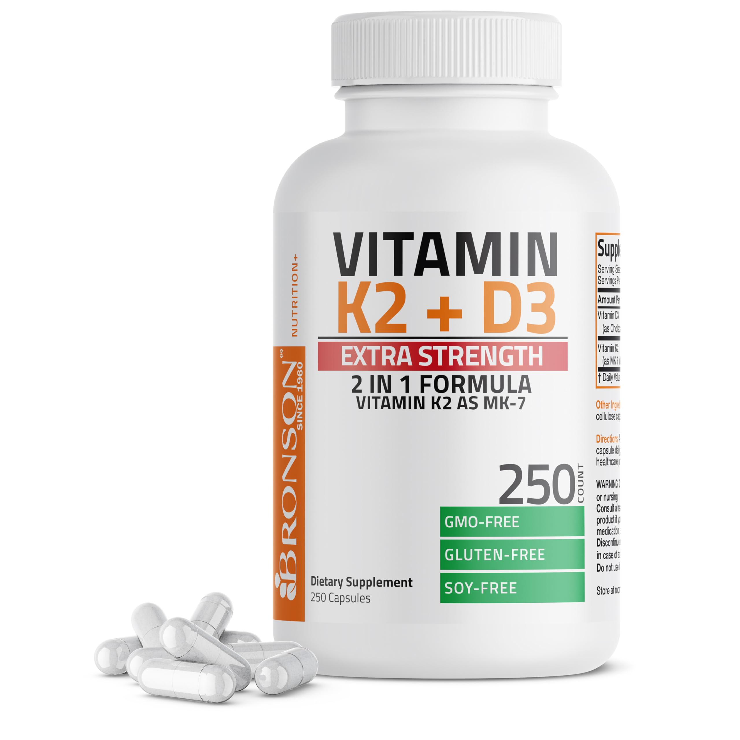 Bronson Extra Strength K2 + D3 10000 IU capsules front view