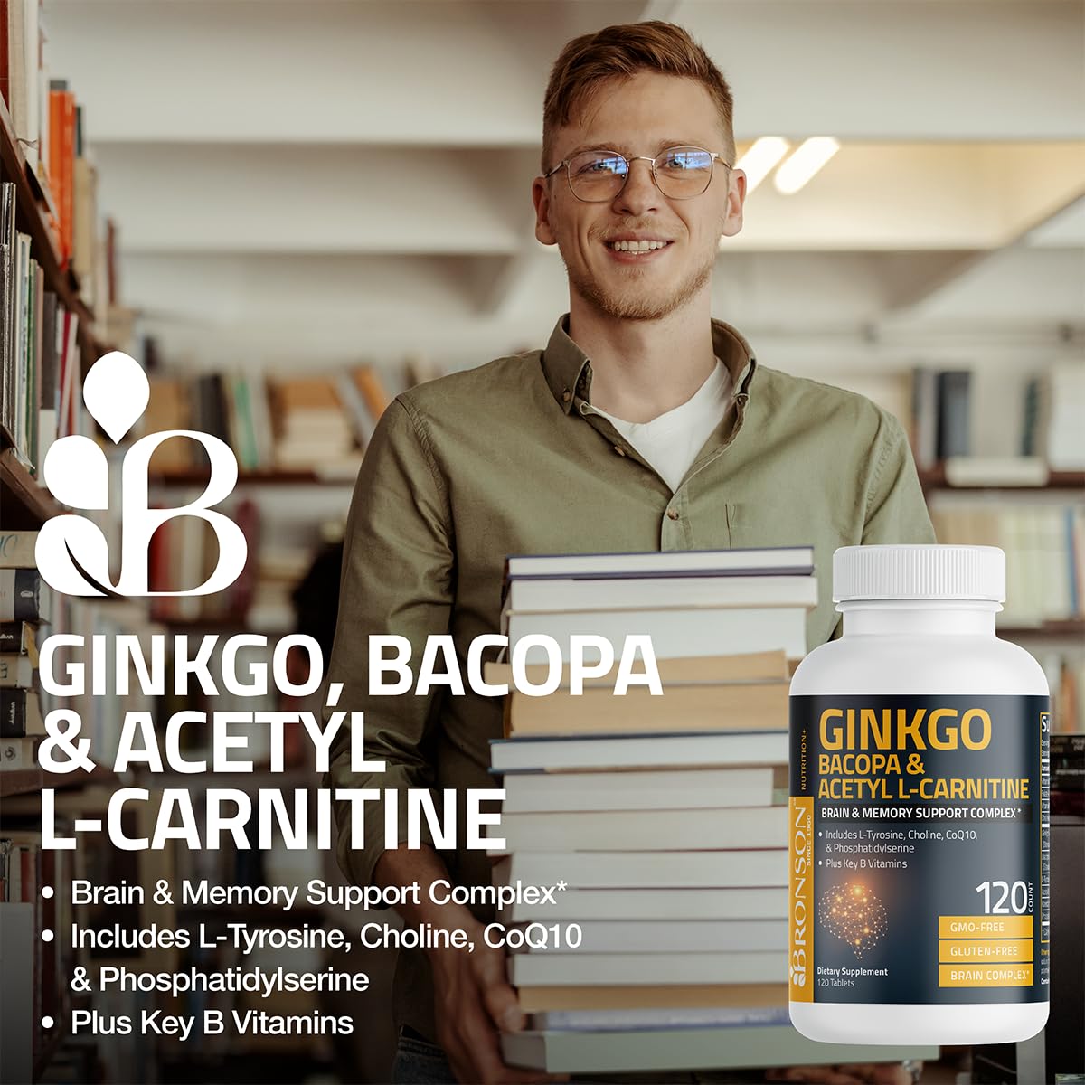 Bronson Ginkgo Biloba 100g supplement bottle with capsules