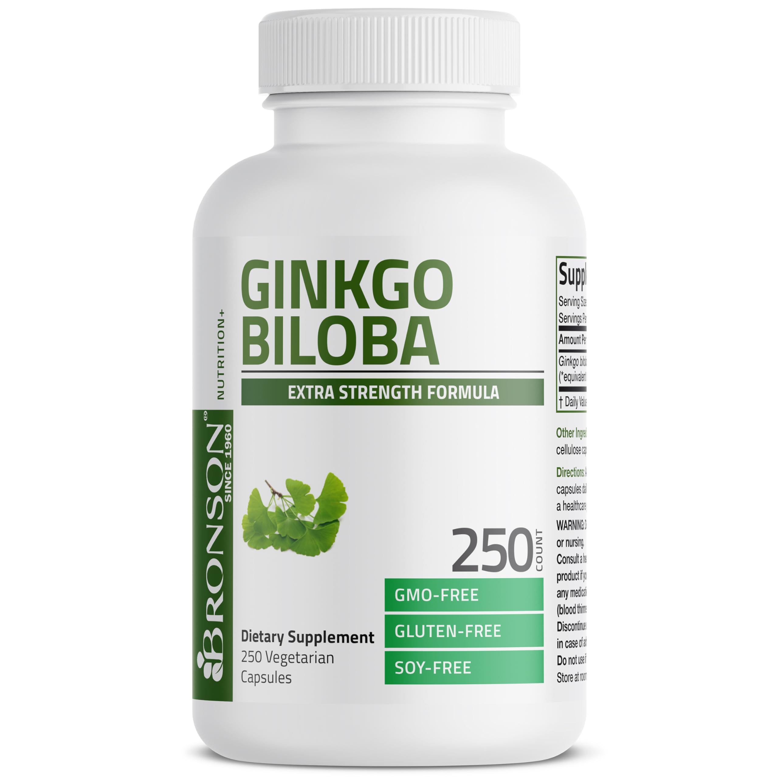 Bronson Ginkgo Biloba 125g bottle on a wooden table