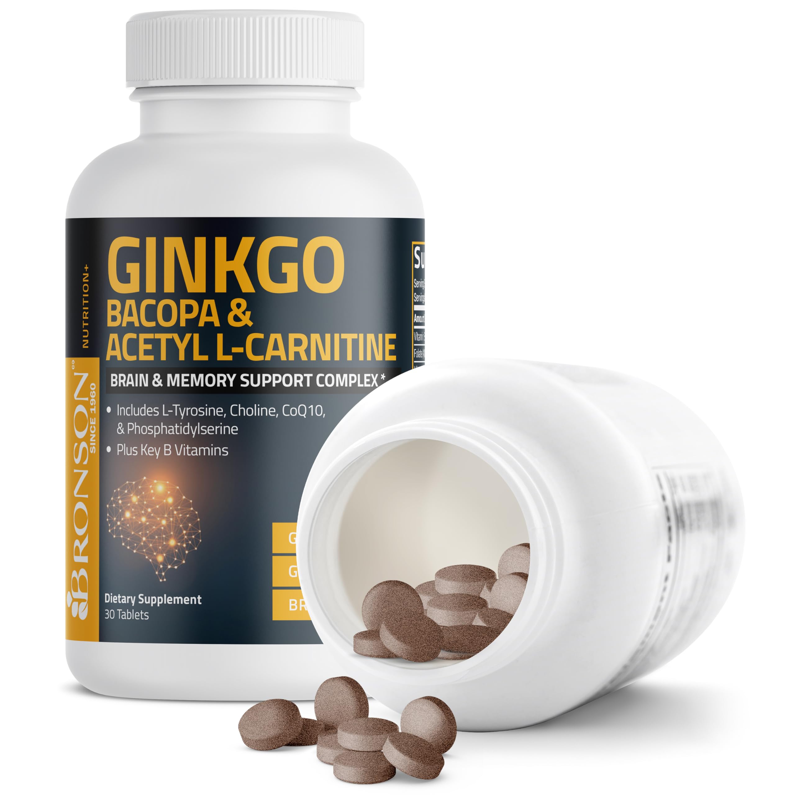 Bronson Ginkgo Biloba supplement displayed with herbal plants