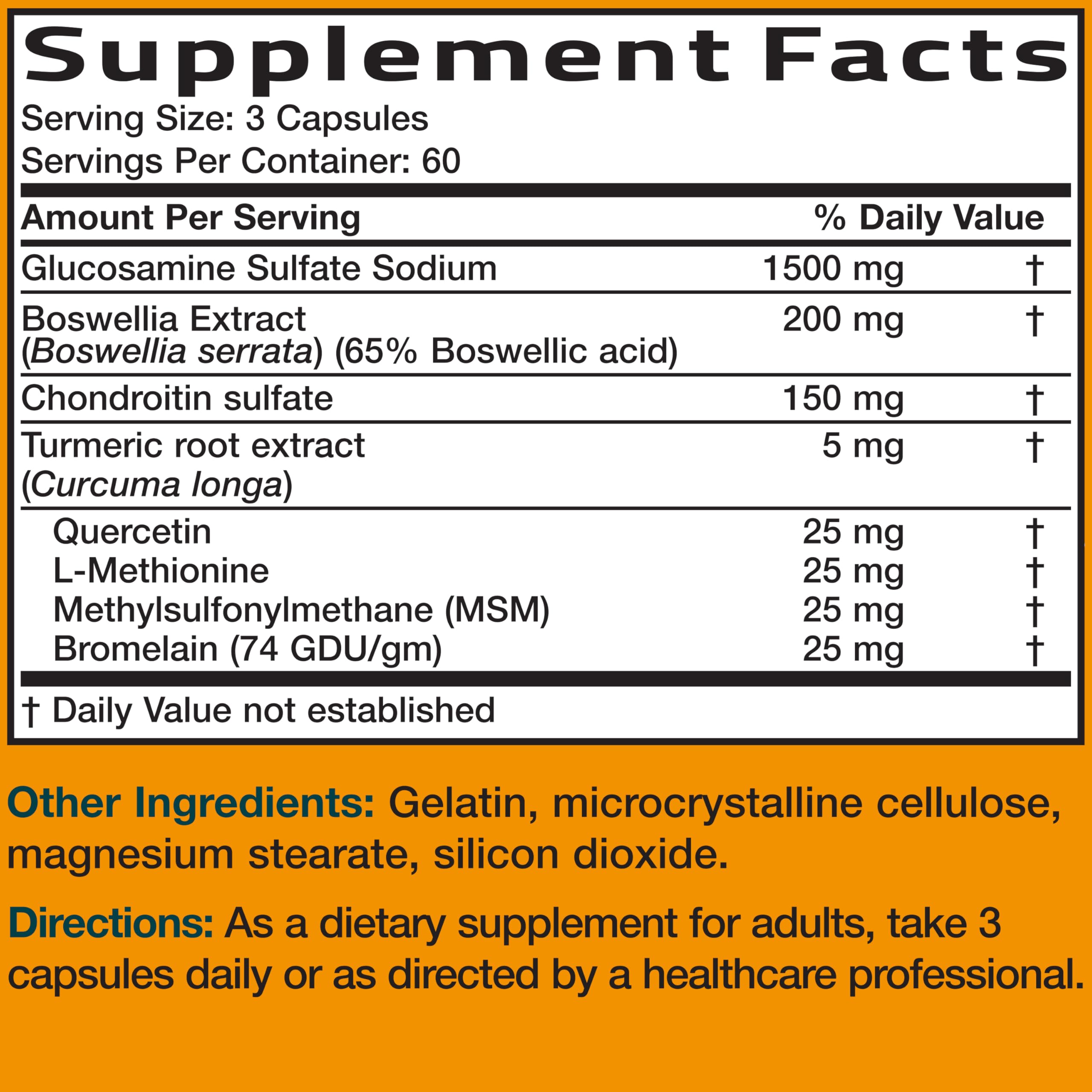 Bronson Glucosamine Chondroitin Turmeric & MSM capsules in hand