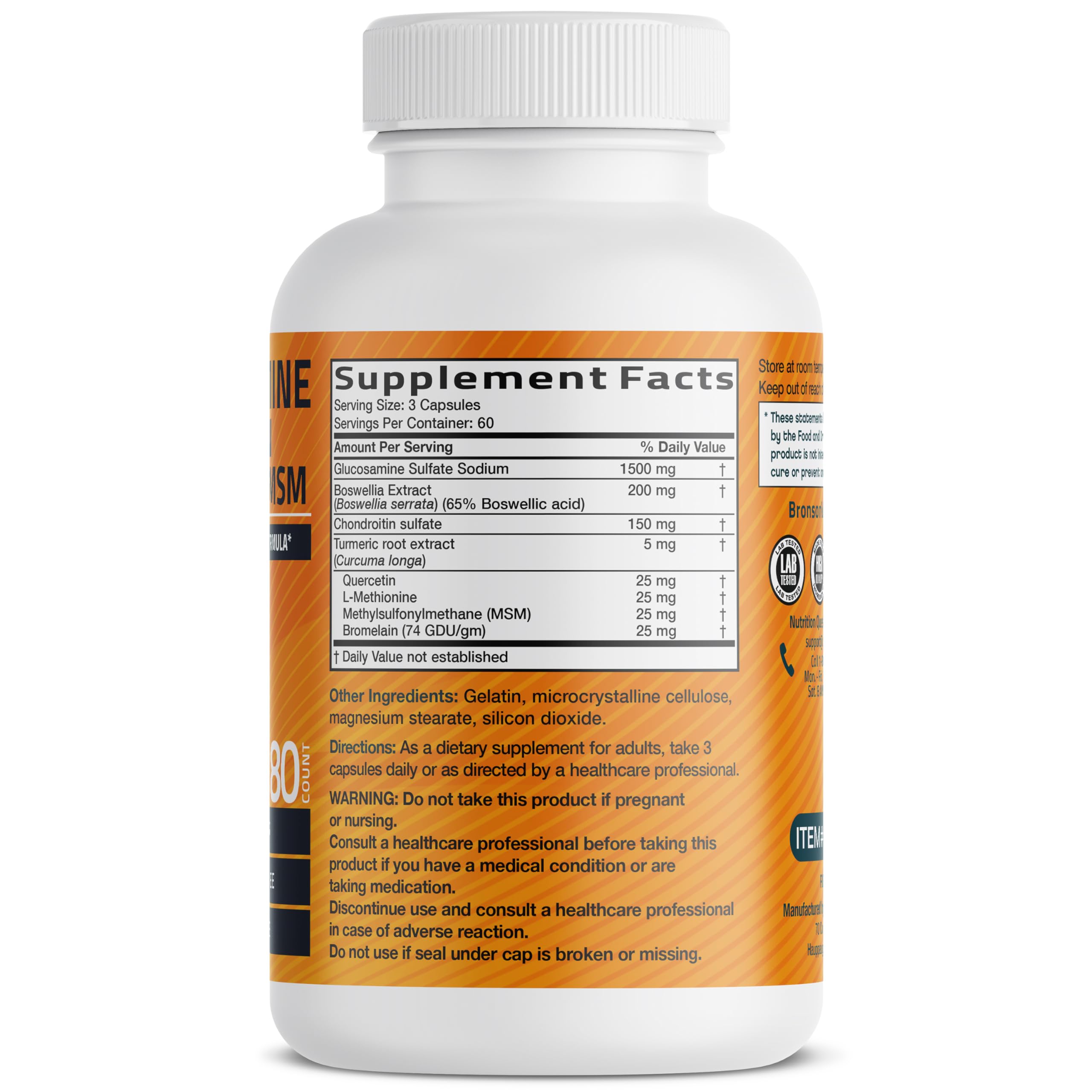 Bronson Glucosamine Chondroitin Turmeric & MSM side view