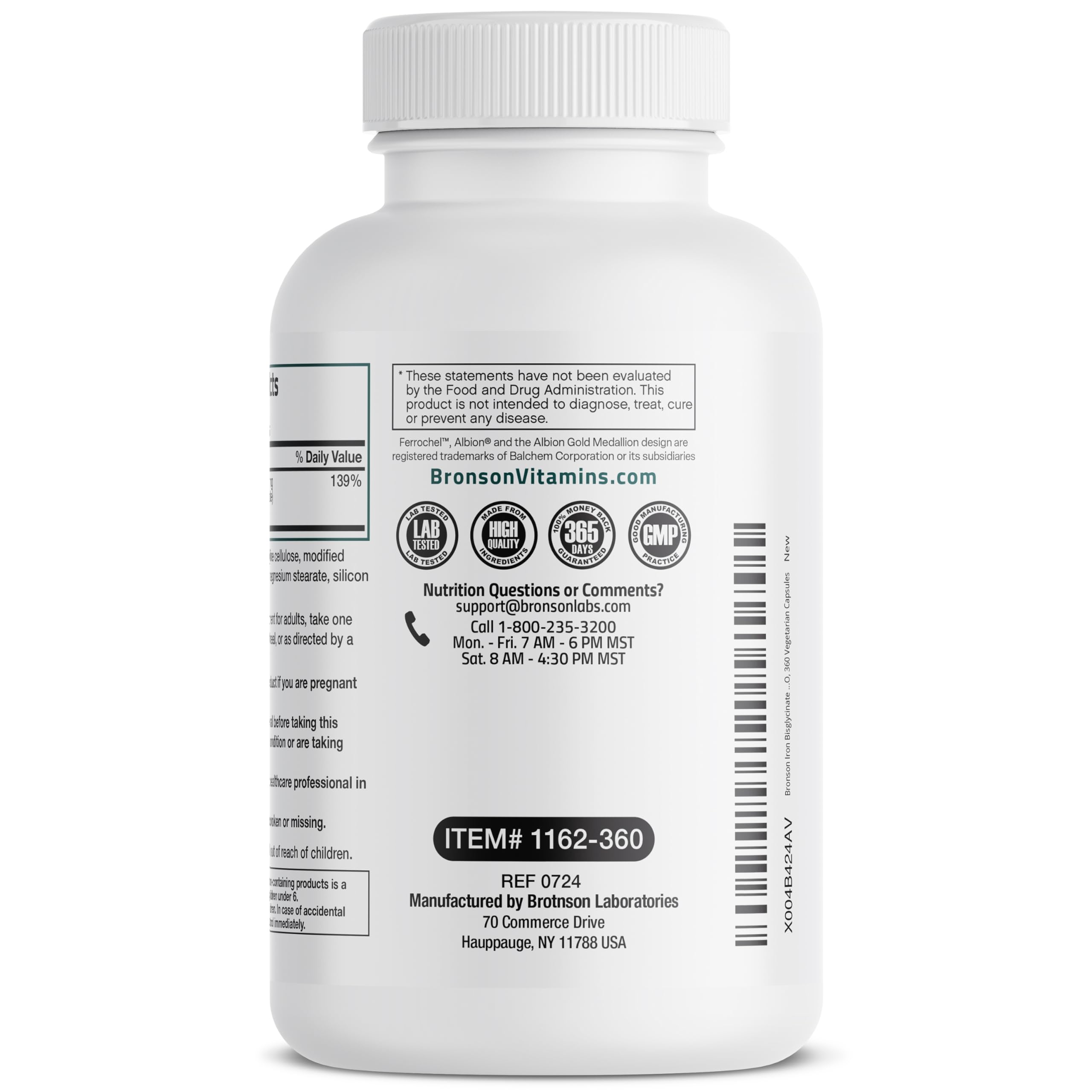Bronson Iron Bisglycinate 25mg vegetarian capsules with other supplements