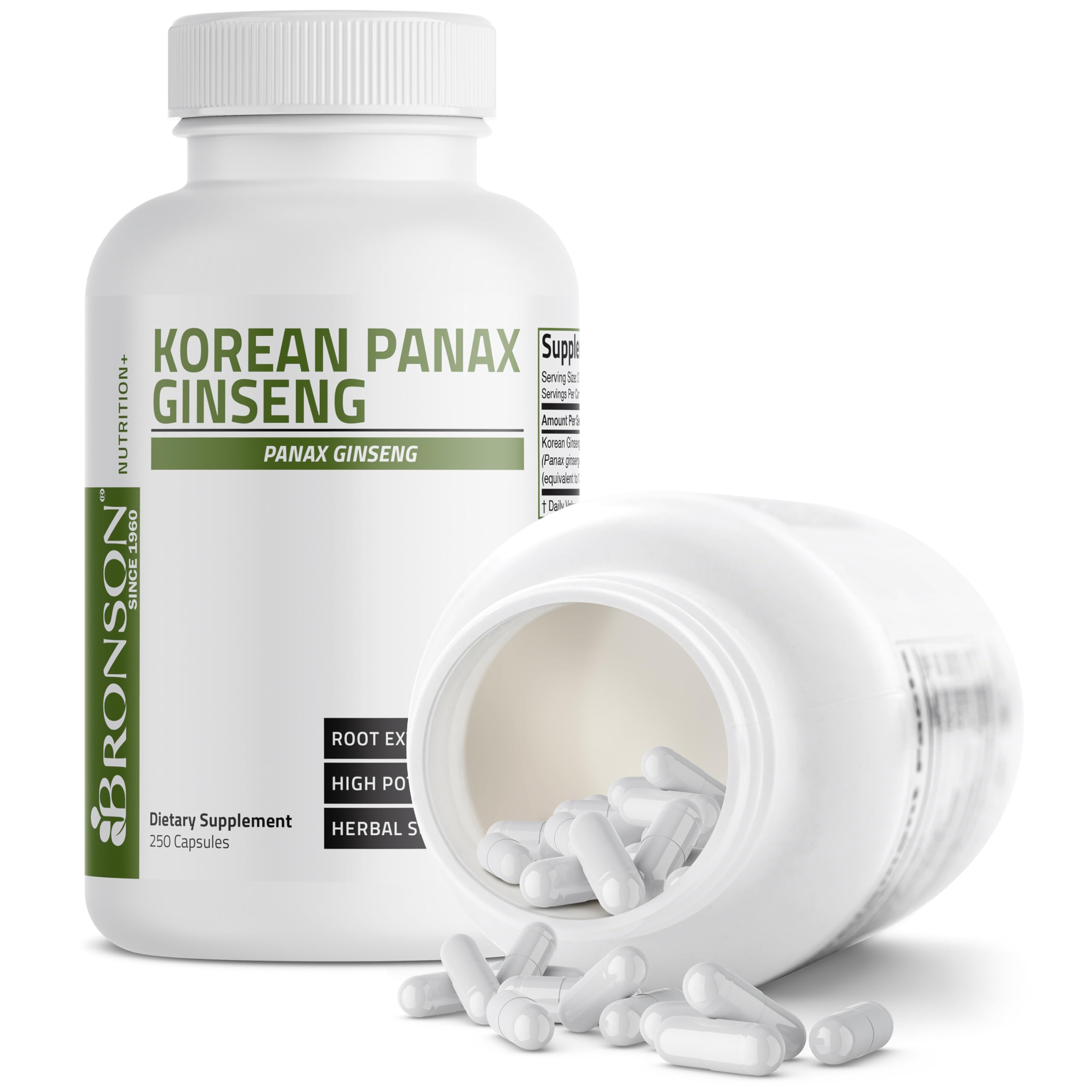 Bronson Korean Panax Ginseng capsules on a wooden surface