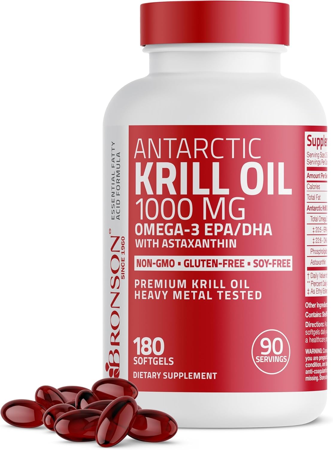 Bronson Krill Oil 1000mg softgel bottle front view