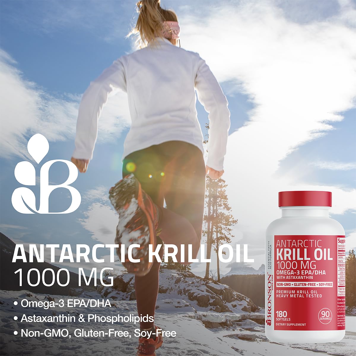 Bronson Krill Oil 1000mg softgel bottle side view