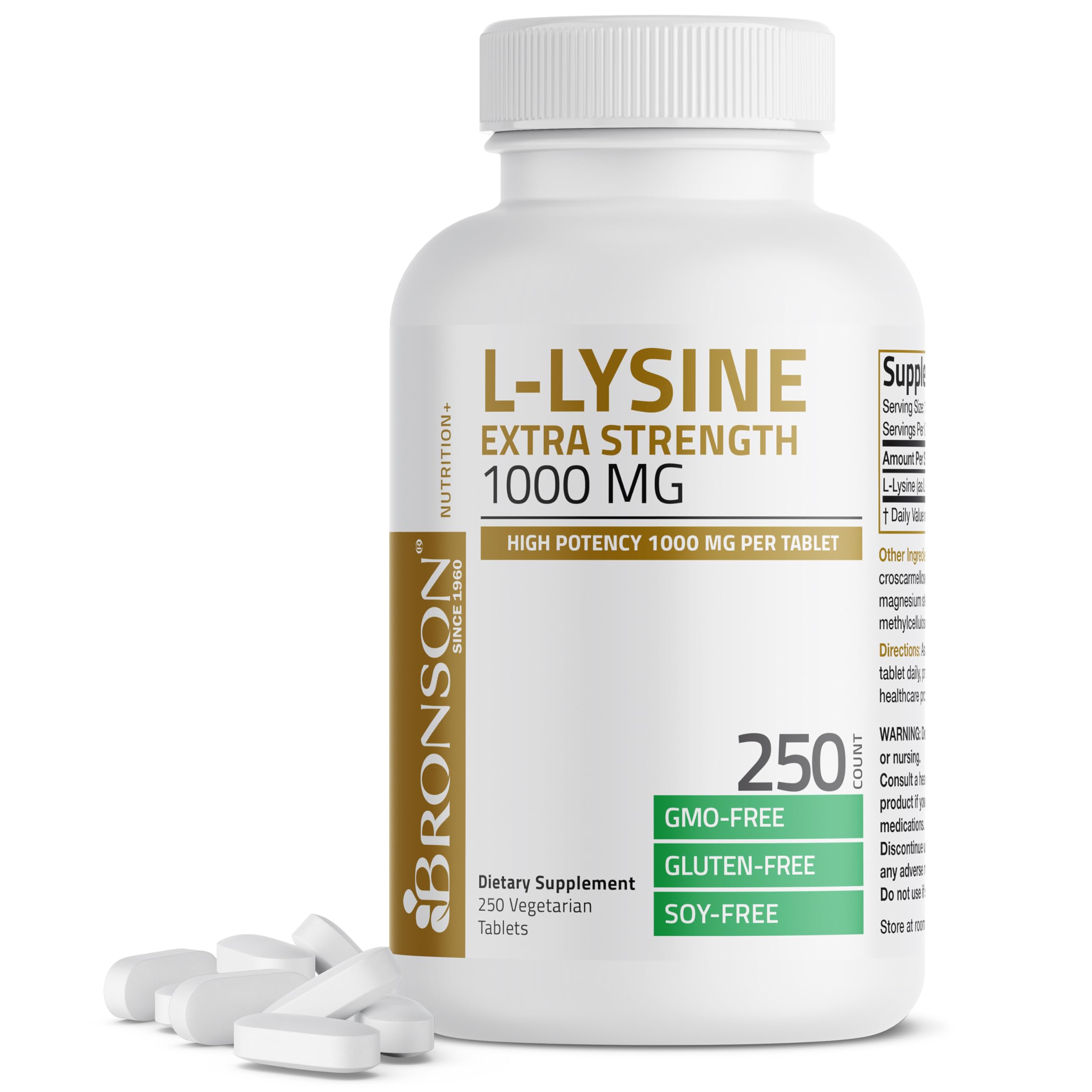 Bronson L-Lysine Extra Strength 1000 MG Vegetarian Tablets front view