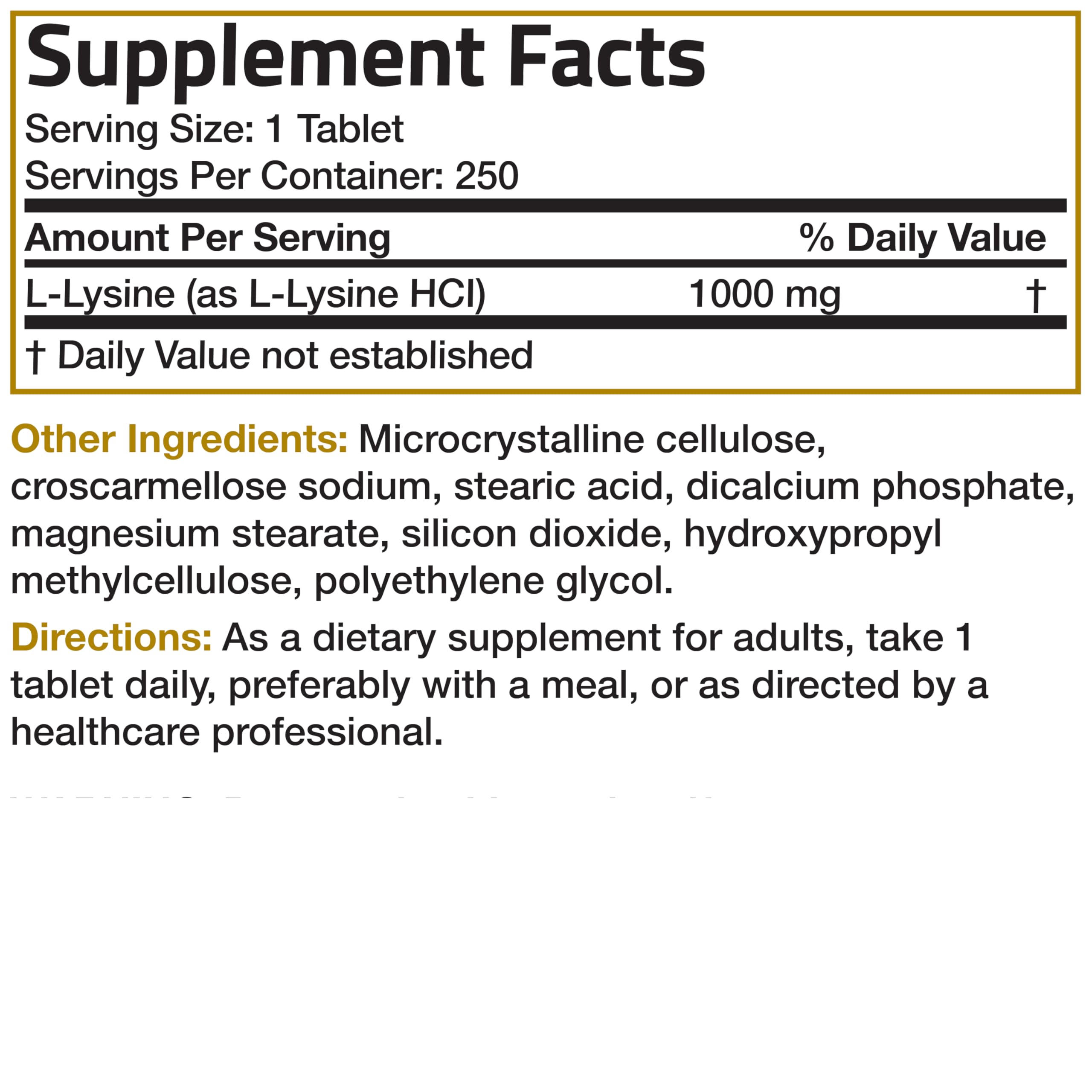 Bronson L-Lysine Extra Strength 1000 MG Vegetarian Tablets on a wooden table