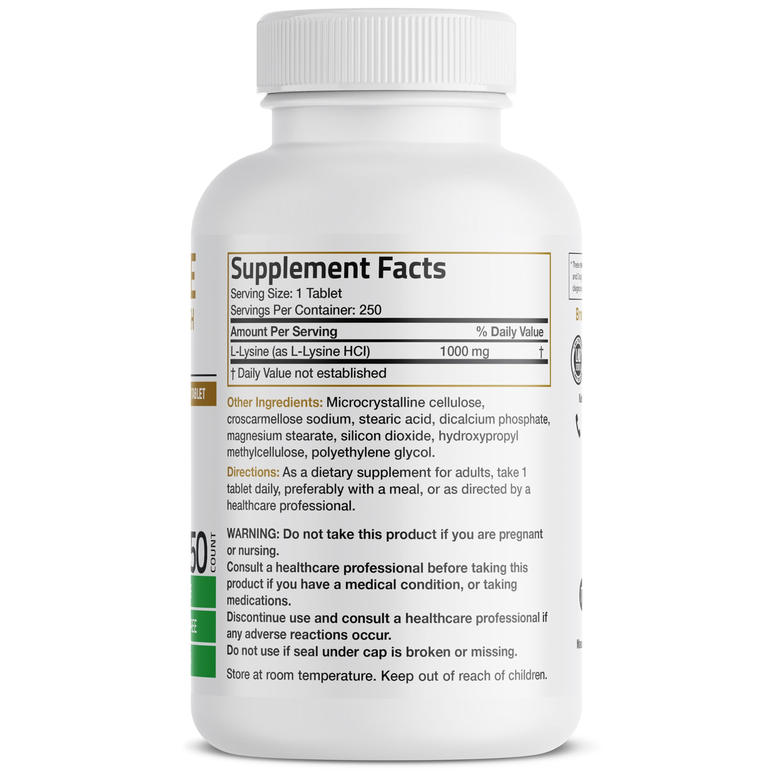 Bronson L-Lysine Extra Strength 1000 MG Vegetarian Tablets packaging