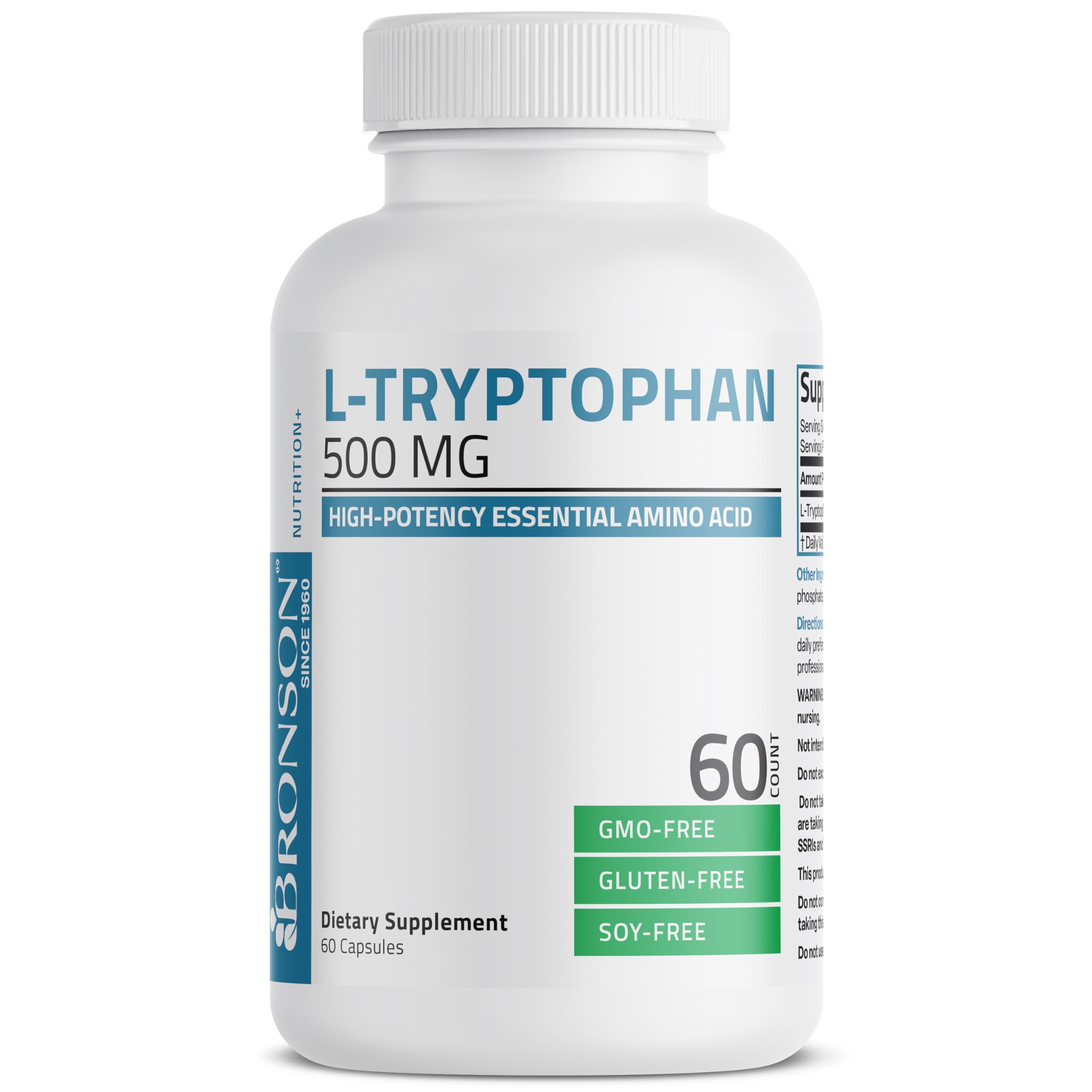 Bronson L-Tryptophan 500mg supplement capsules ingredients list