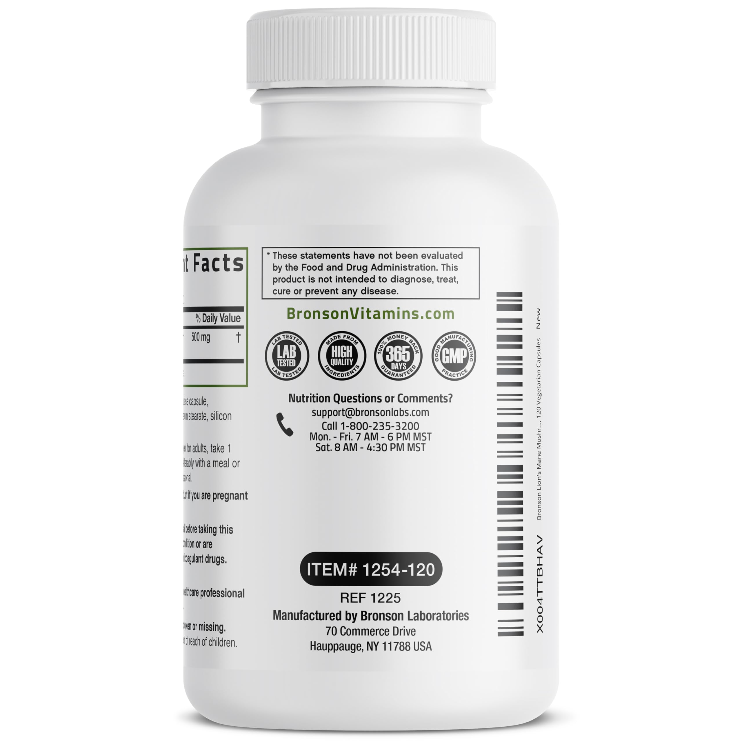 Bronson Lion's Mane Mushroom 500MG capsules with measuring spoon