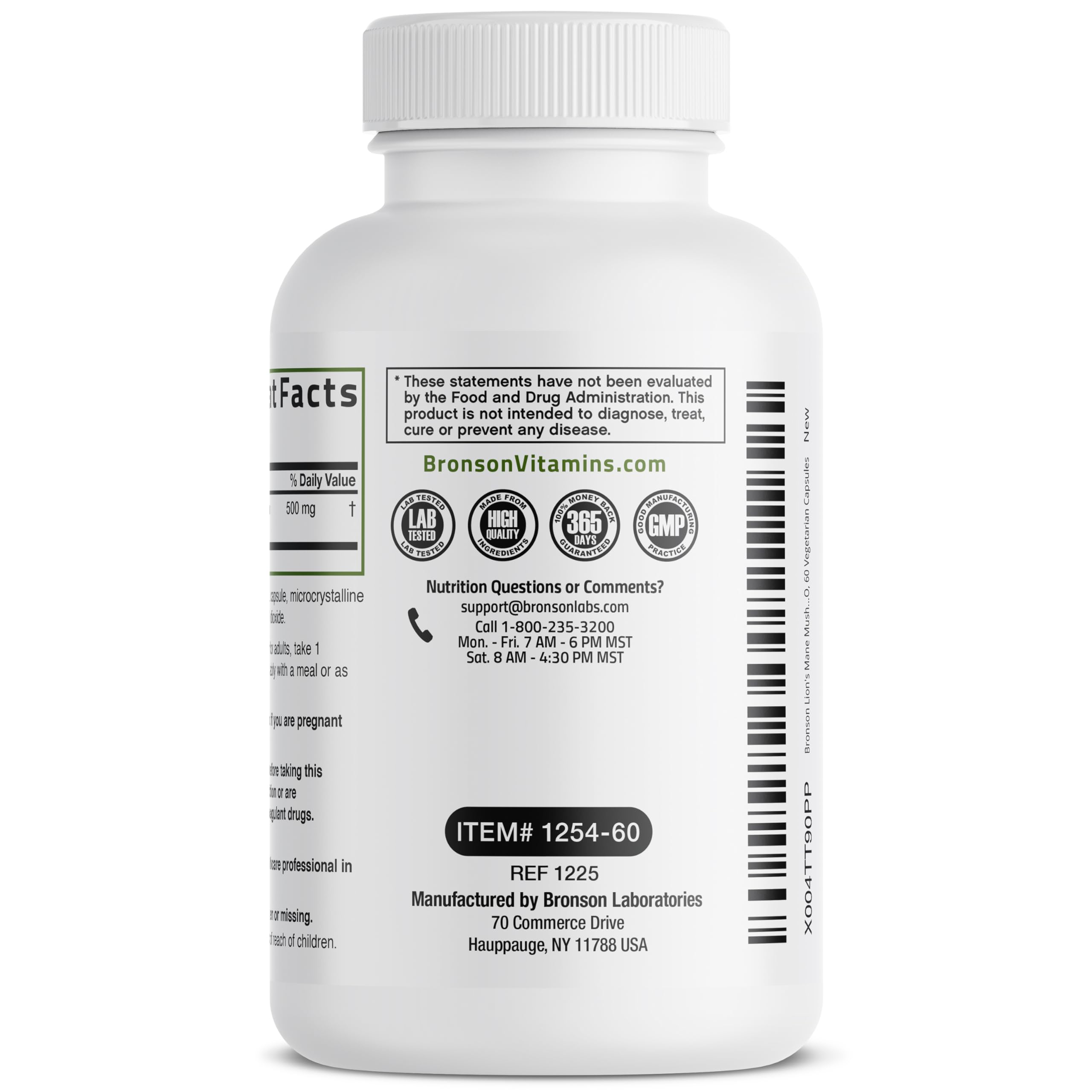 Bronson Lion's Mane Mushroom Capsules 500MG capsules on a wooden surface
