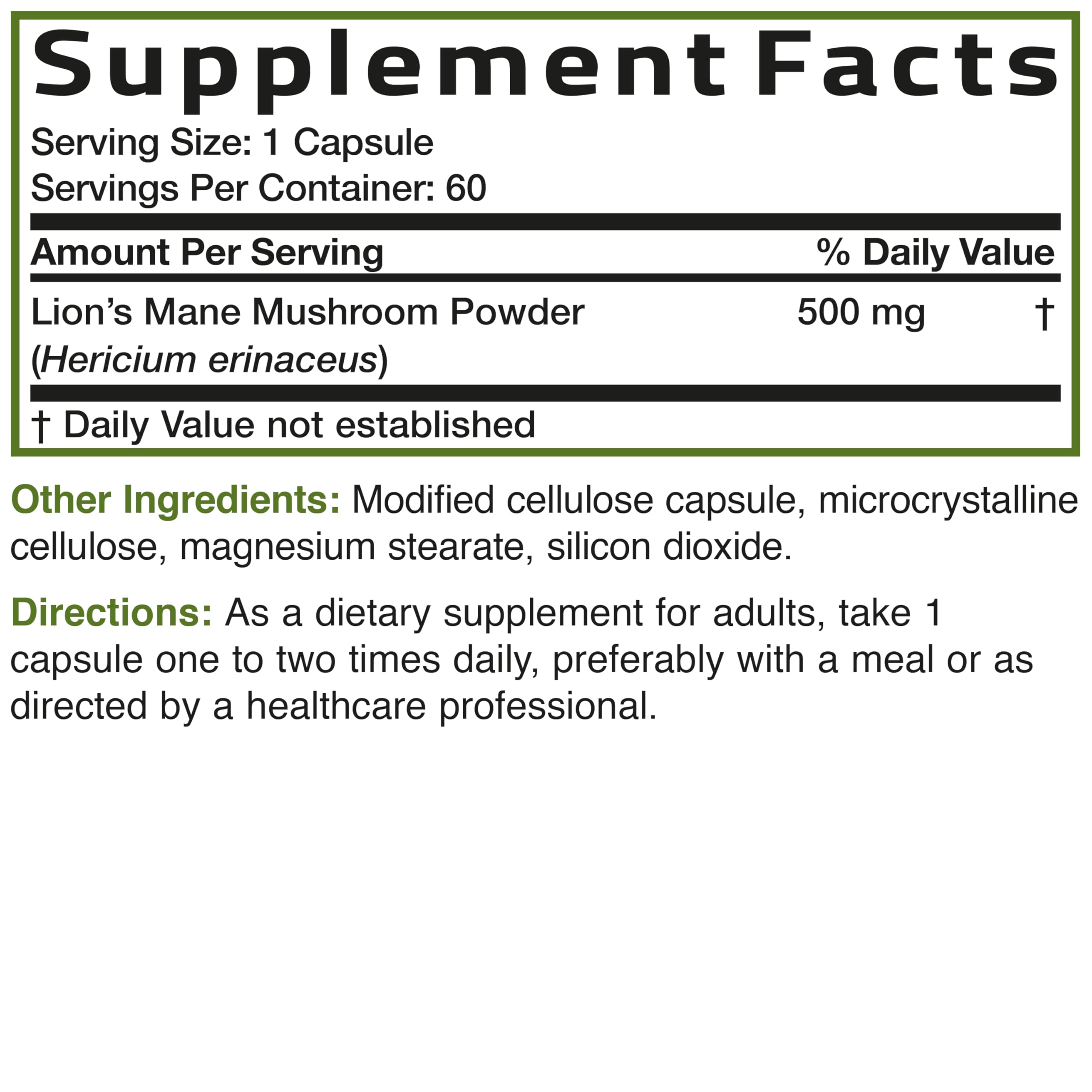 Bronson Lion's Mane Mushroom Capsules 500MG with a measuring spoon