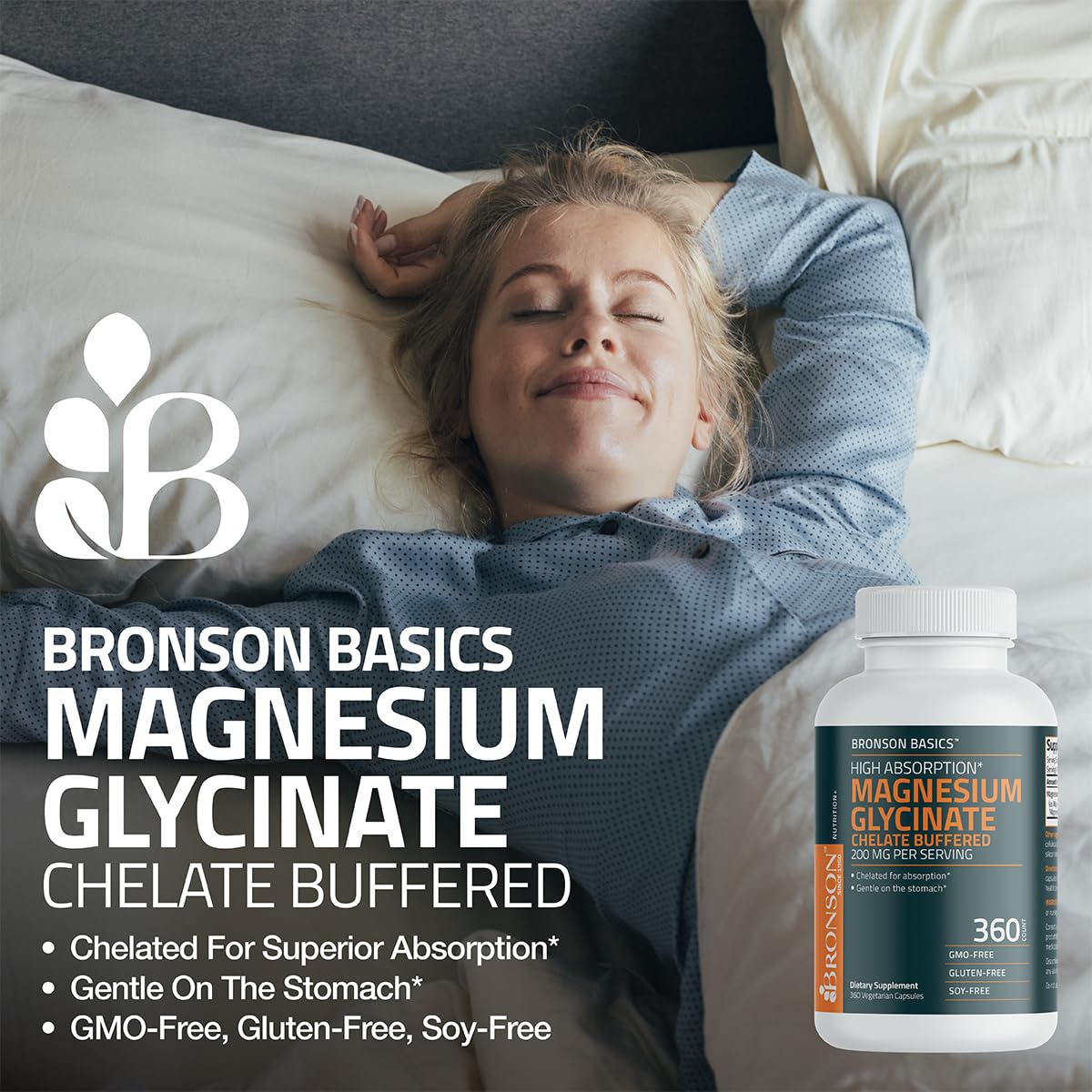Bronson Magnesium Glycinate Chelate 200MG 120 Capsules back view