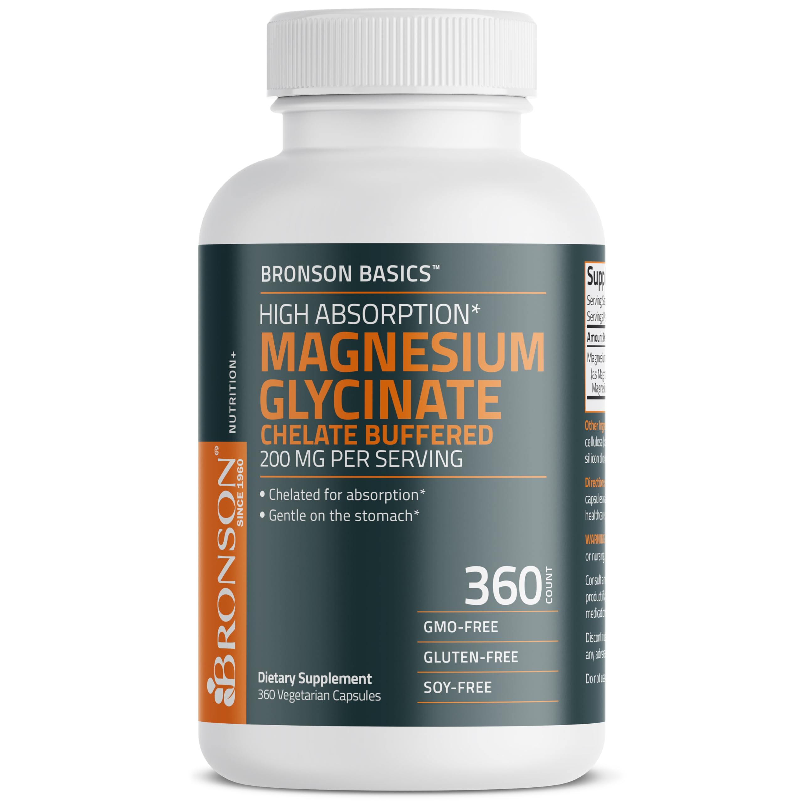 Bronson Magnesium Glycinate Chelate 200MG 120 Capsules close-up of capsules