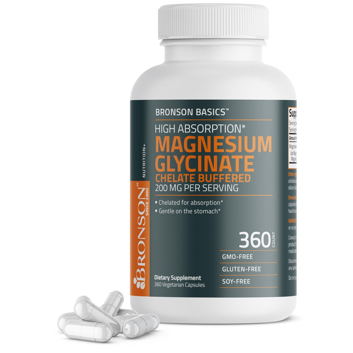 Bronson Magnesium Glycinate Chelate 200MG 120 Capsules front view