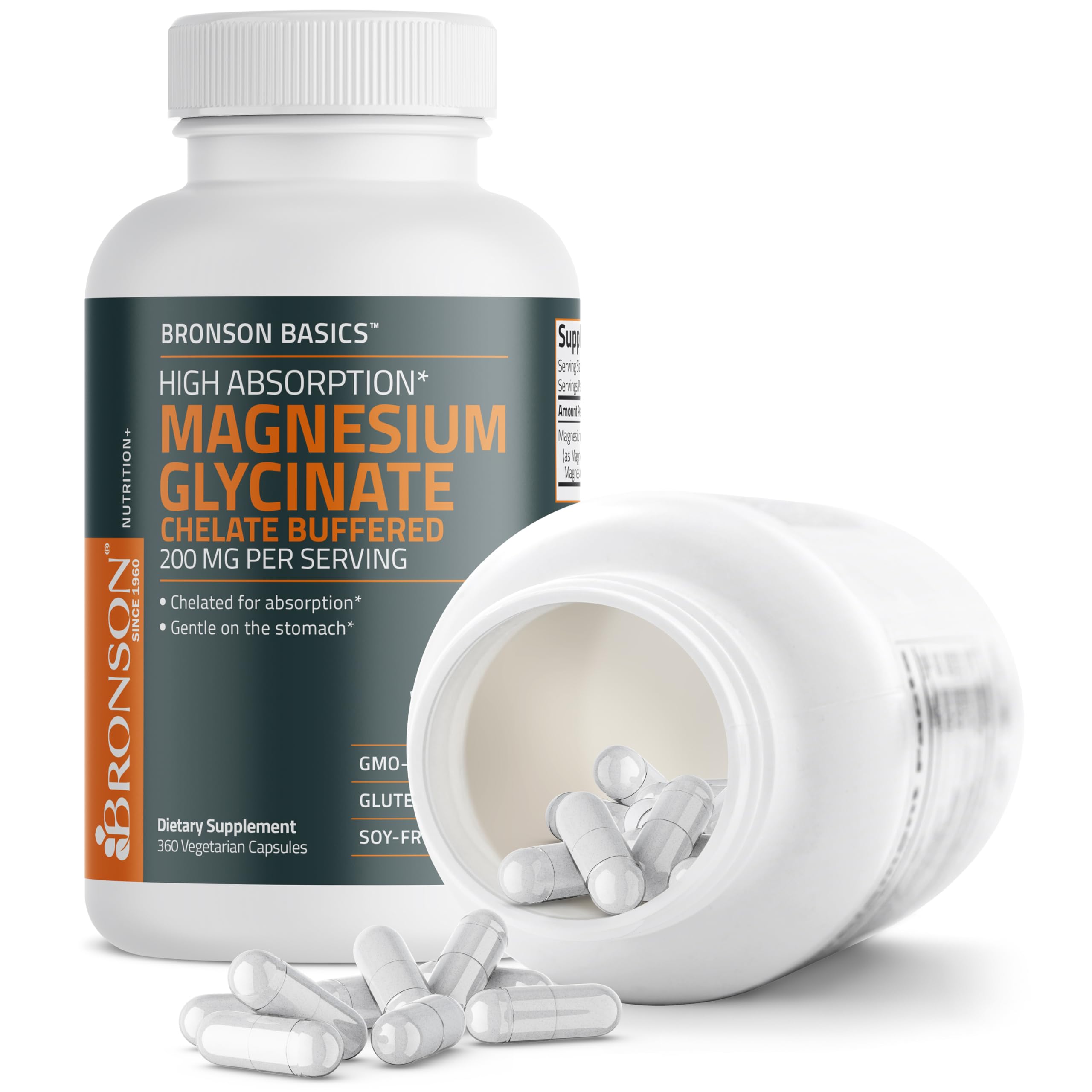 Bronson Magnesium Glycinate Chelate 200MG 120 Capsules with measuring spoon