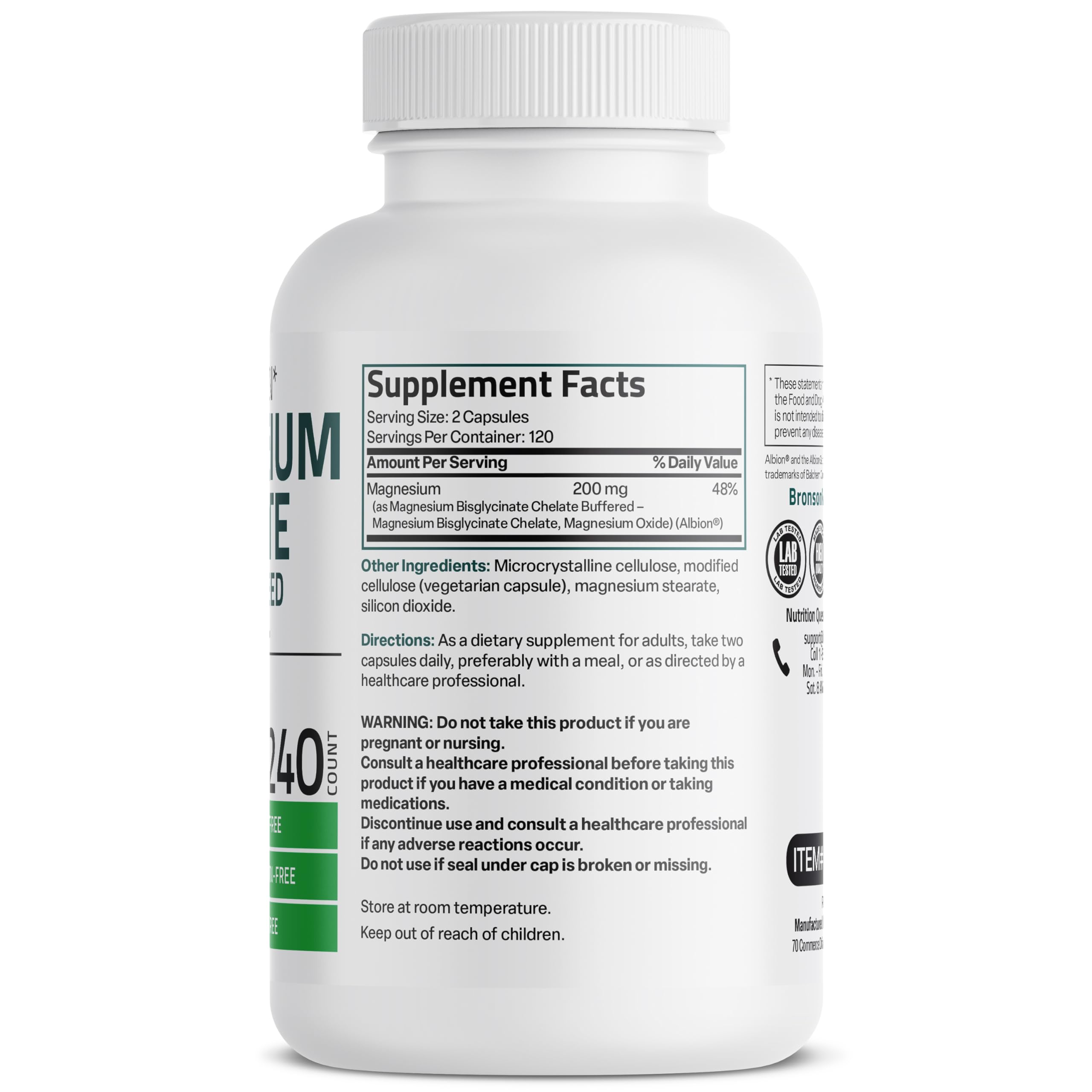 Bronson Magnesium Glycinate Chelate 249g side view