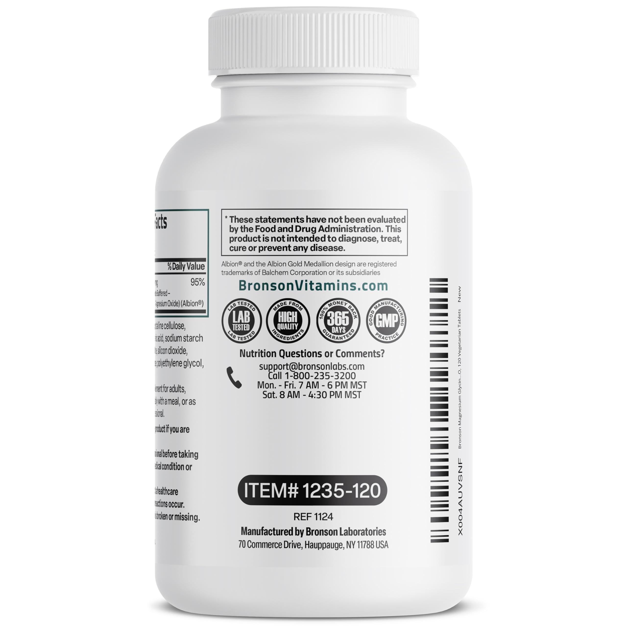 Bronson Magnesium Glycinate Chelate Buffered Extra Strength 400mg with a measuring scoop