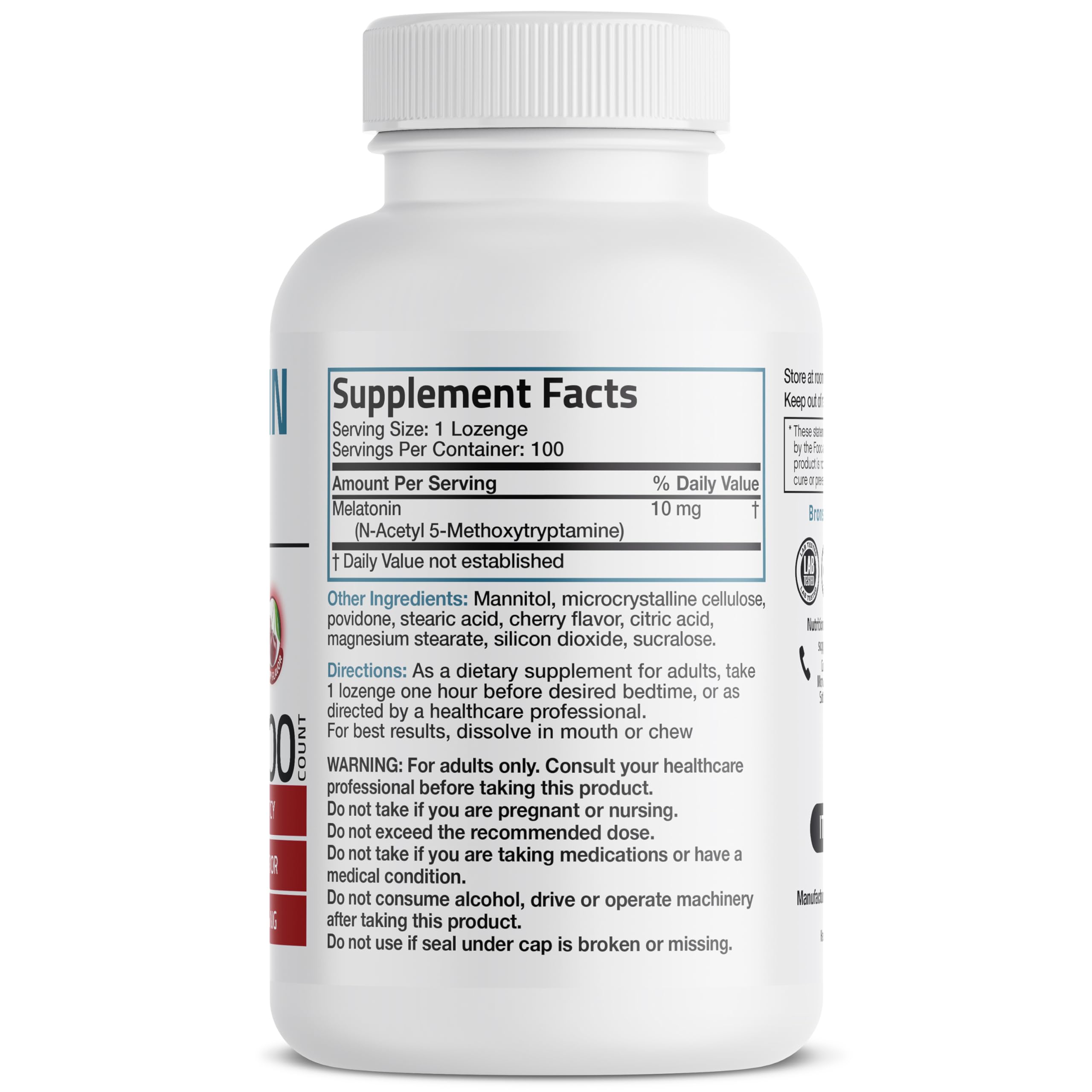 Bronson Melatonin 10 mg cherry tablets packaging