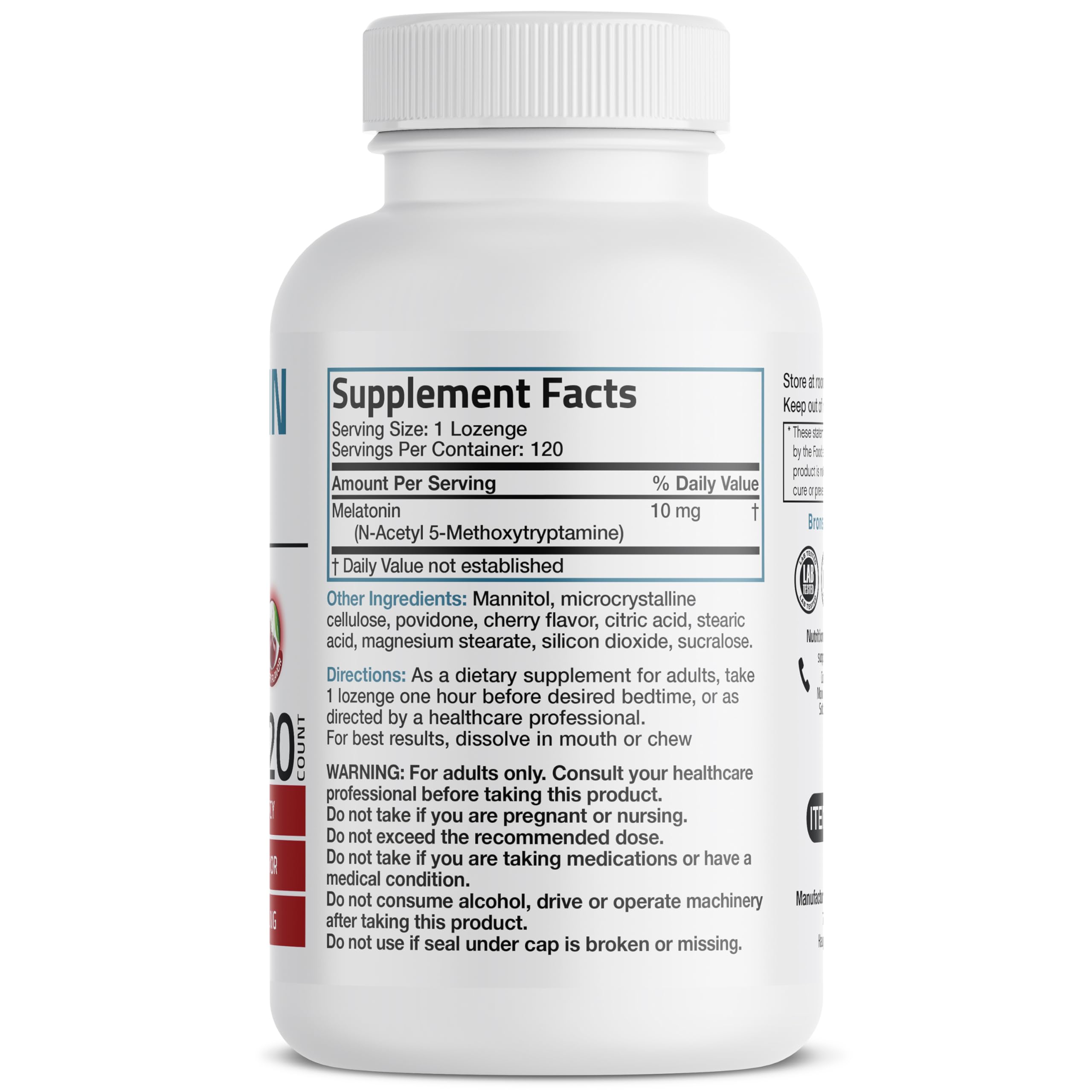 Bronson Melatonin 10 mg Cherry Tablets side view