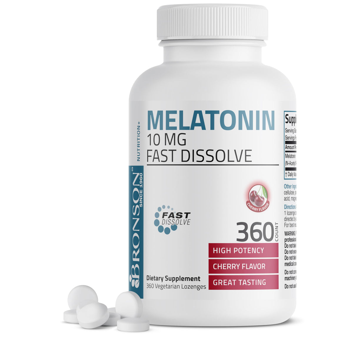 Bronson Melatonin 10 mg Fast Dissolve Cherry Tablets front view