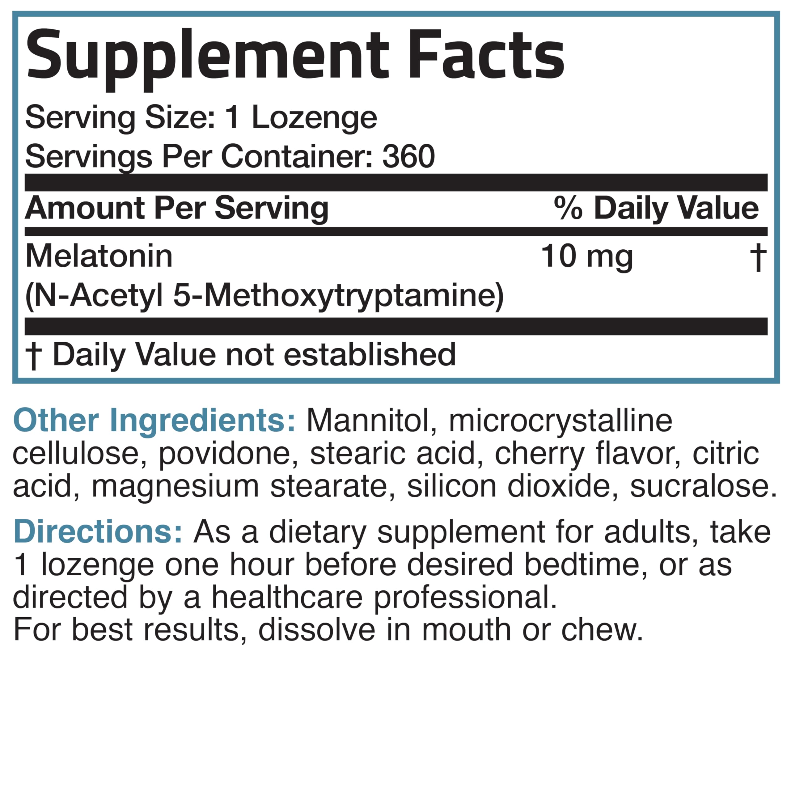Bronson Melatonin 10 mg Fast Dissolve Cherry Tablets opened bottle