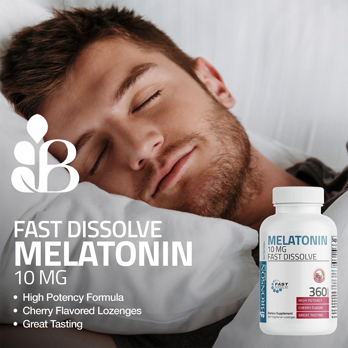 Bronson Melatonin 10 mg Fast Dissolve Cherry Tablets side view