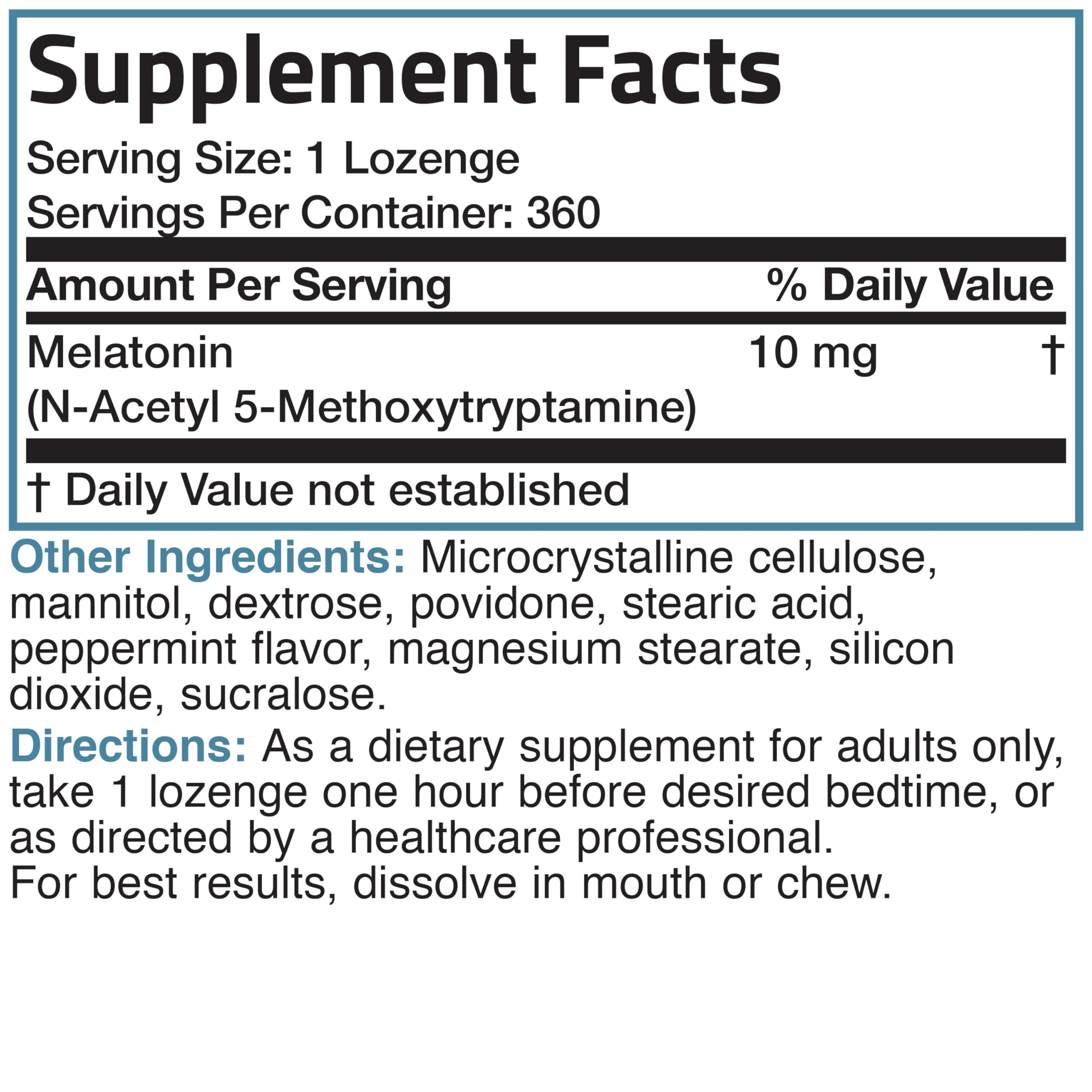 Bronson Melatonin 10 MG fast dissolve peppermint tablets on a table