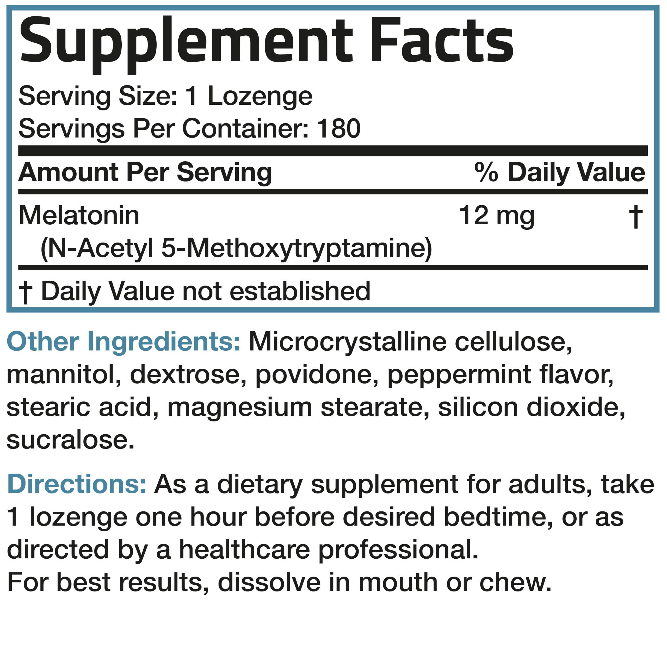 Bronson Melatonin 12 mg Fast Dissolve Lozenges in a hand for size comparison