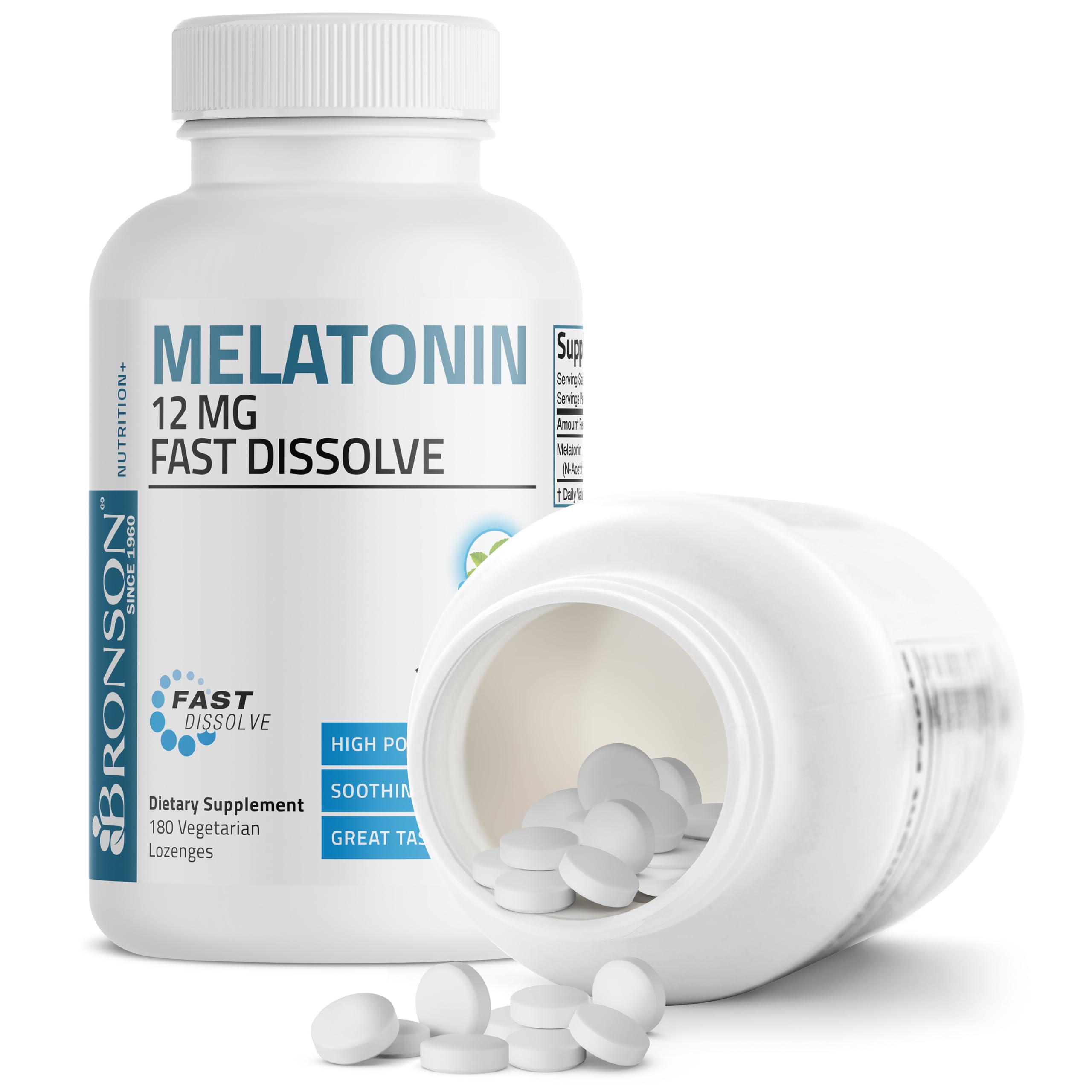 Bronson Melatonin 12 mg Fast Dissolve Lozenges ingredients list on packaging
