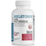 Bronson Melatonin 5mg Cherry Tablets on a wooden table