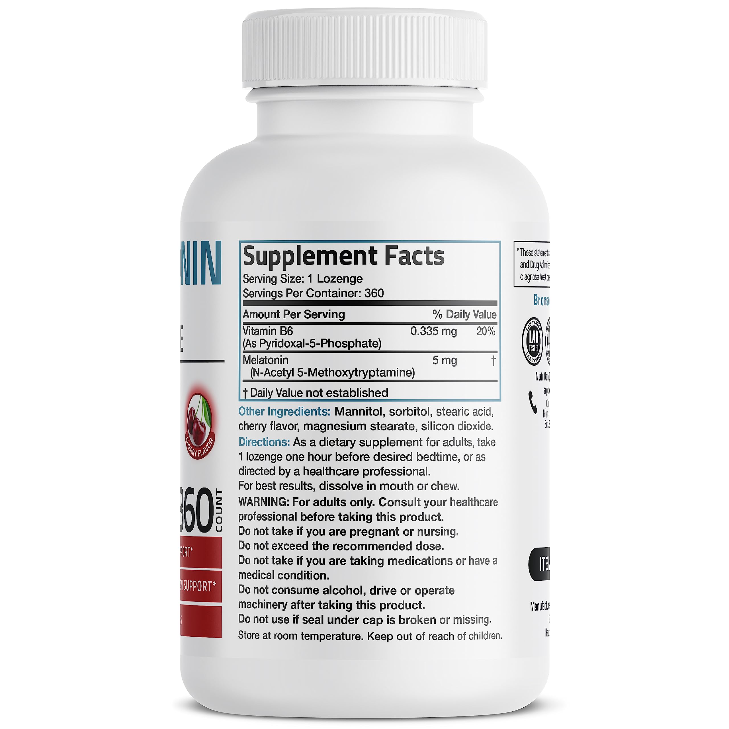 Bronson Melatonin 5mg Cherry Tablets packaging