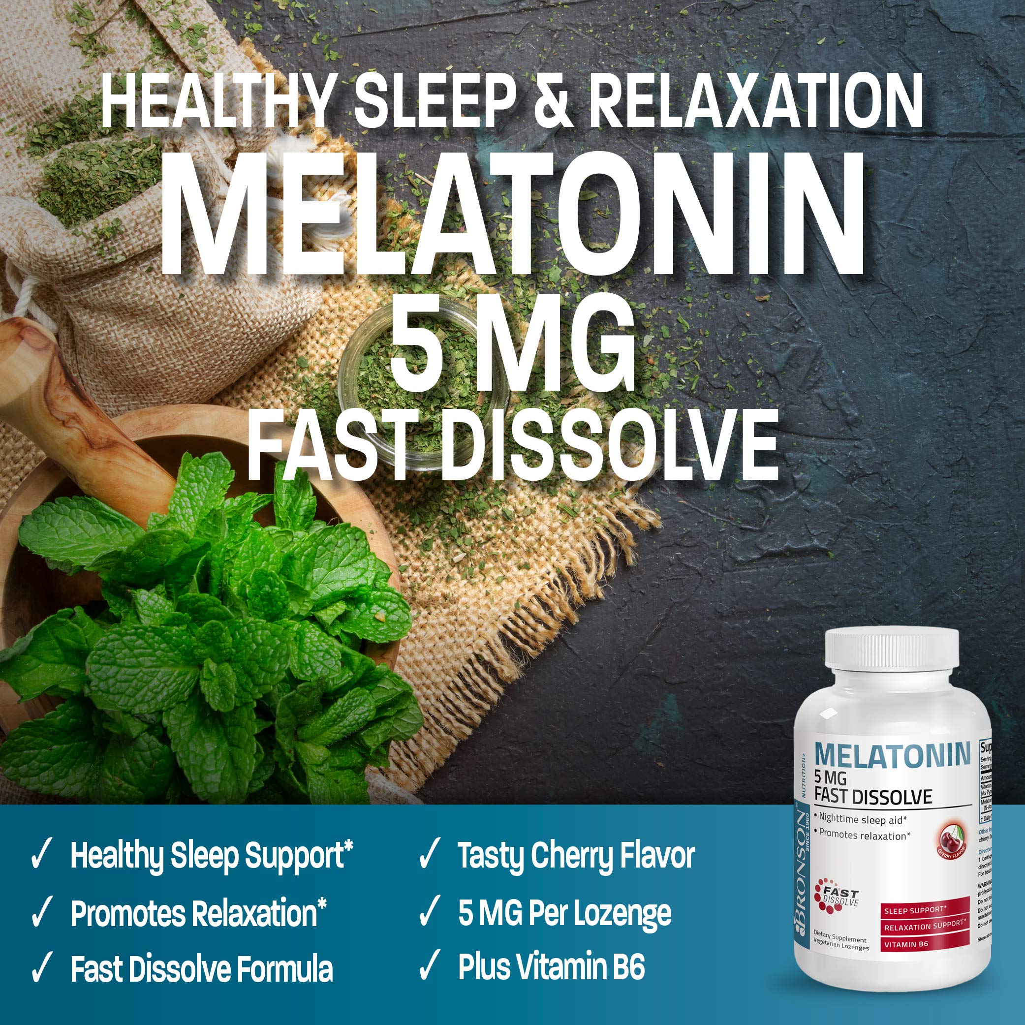 Bronson Melatonin 5mg Cherry Tablets side view
