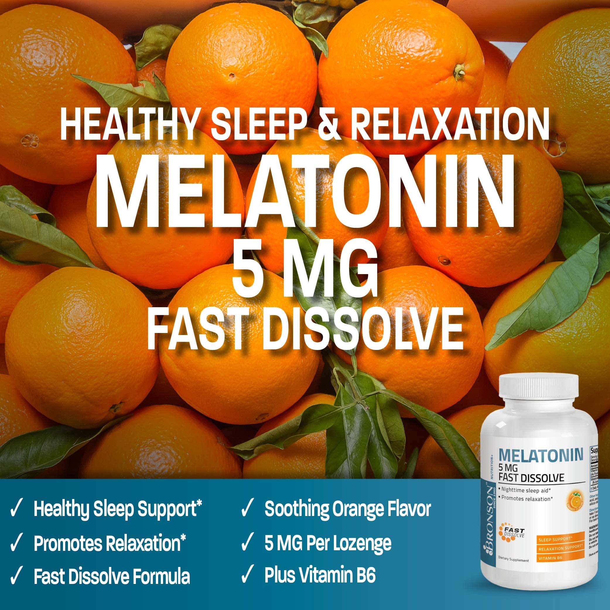 Bronson Melatonin 5mg Fast Dissolve Lozenges back view