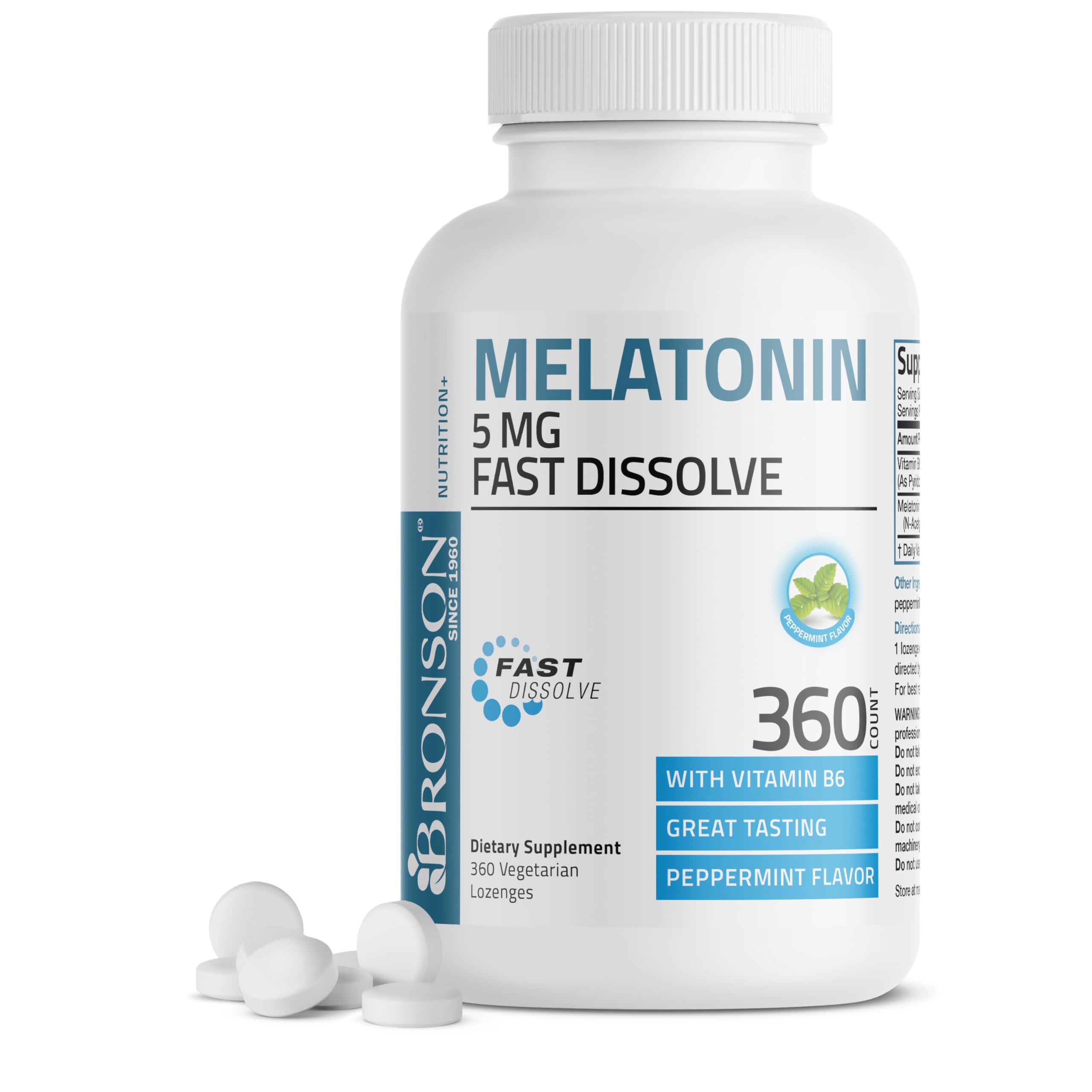 Bronson Melatonin 5mg Fast Dissolve Peppermint Lozenges front view