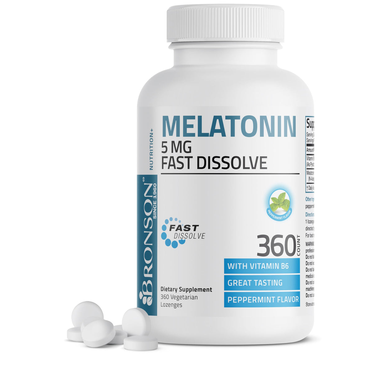 Bronson Melatonin 5mg Fast Dissolve Peppermint Lozenges front view