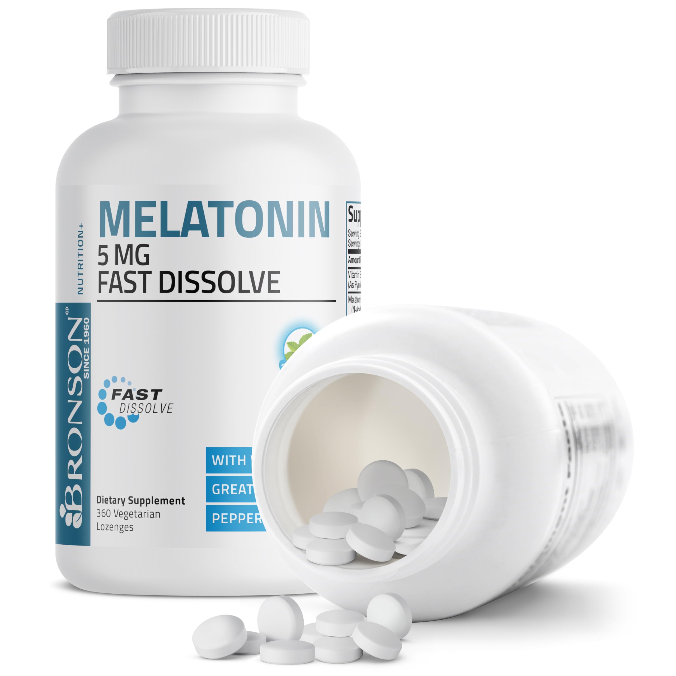 Bronson Melatonin 5mg Fast Dissolve Peppermint Lozenges on a table