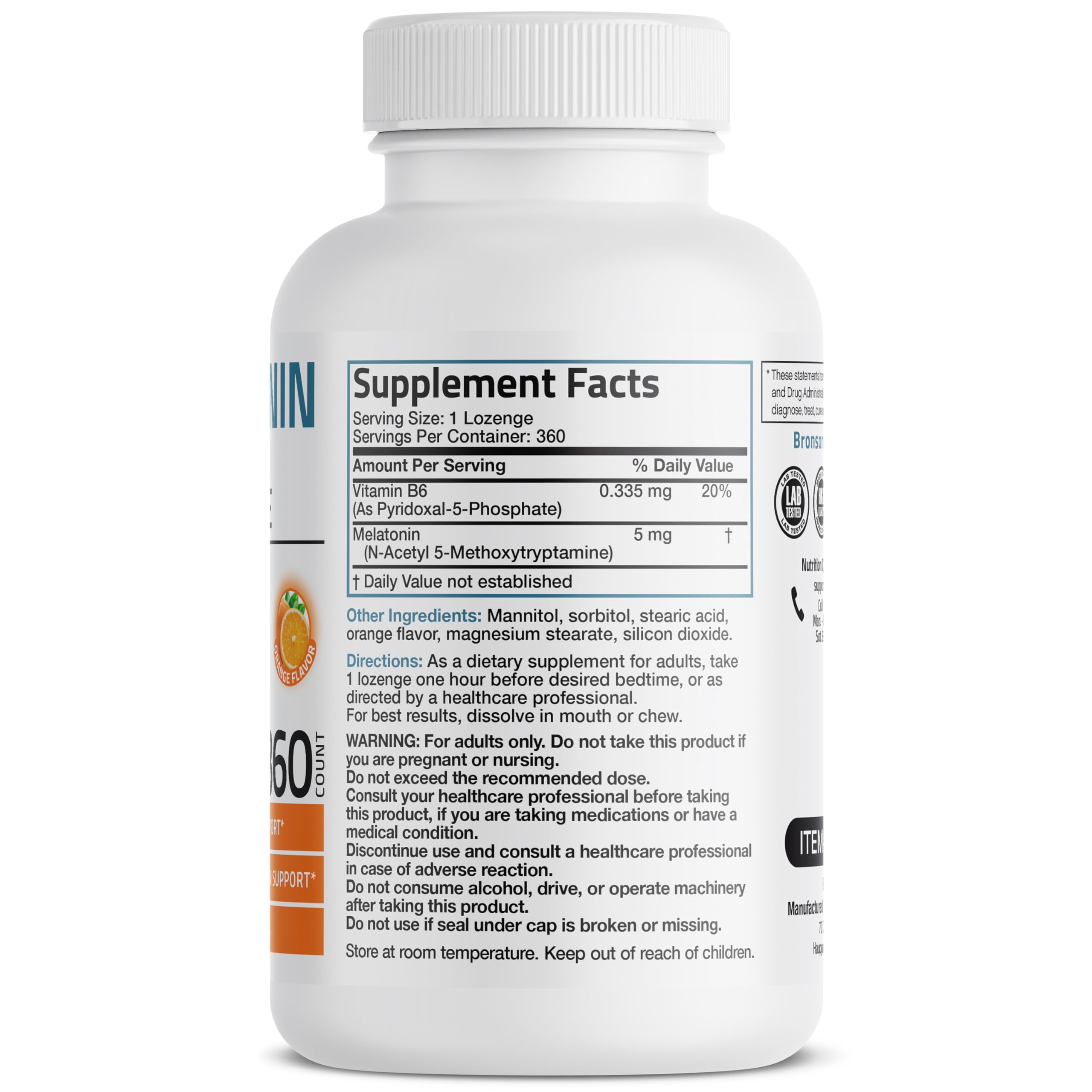 Bronson Melatonin 5mg packaging side view