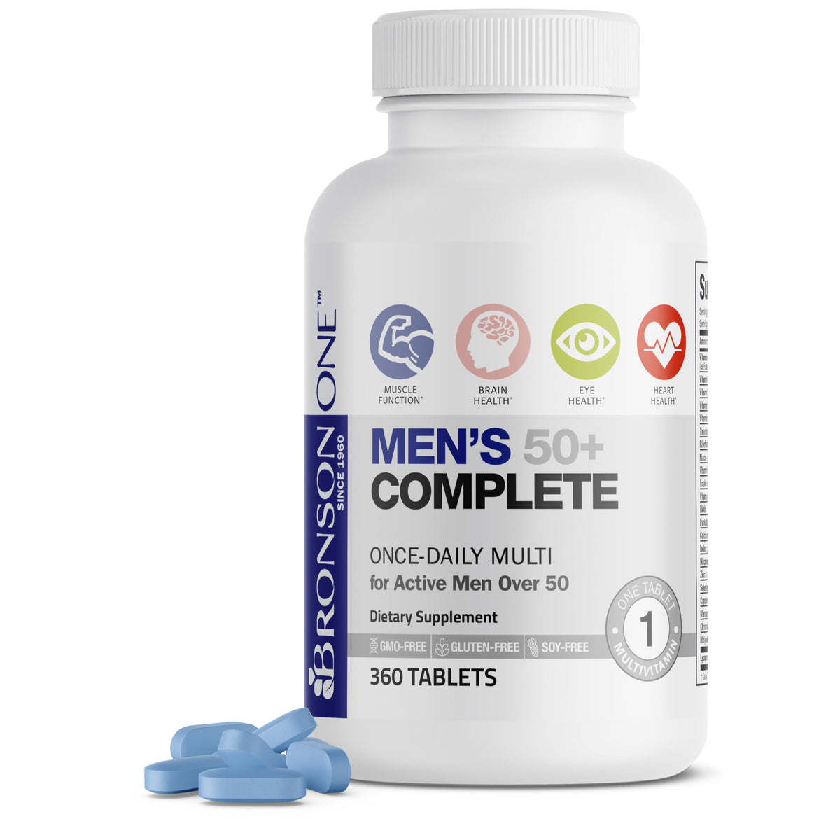 Bronson Men's 50+ Complete Multivitamin 60 Tablets front view