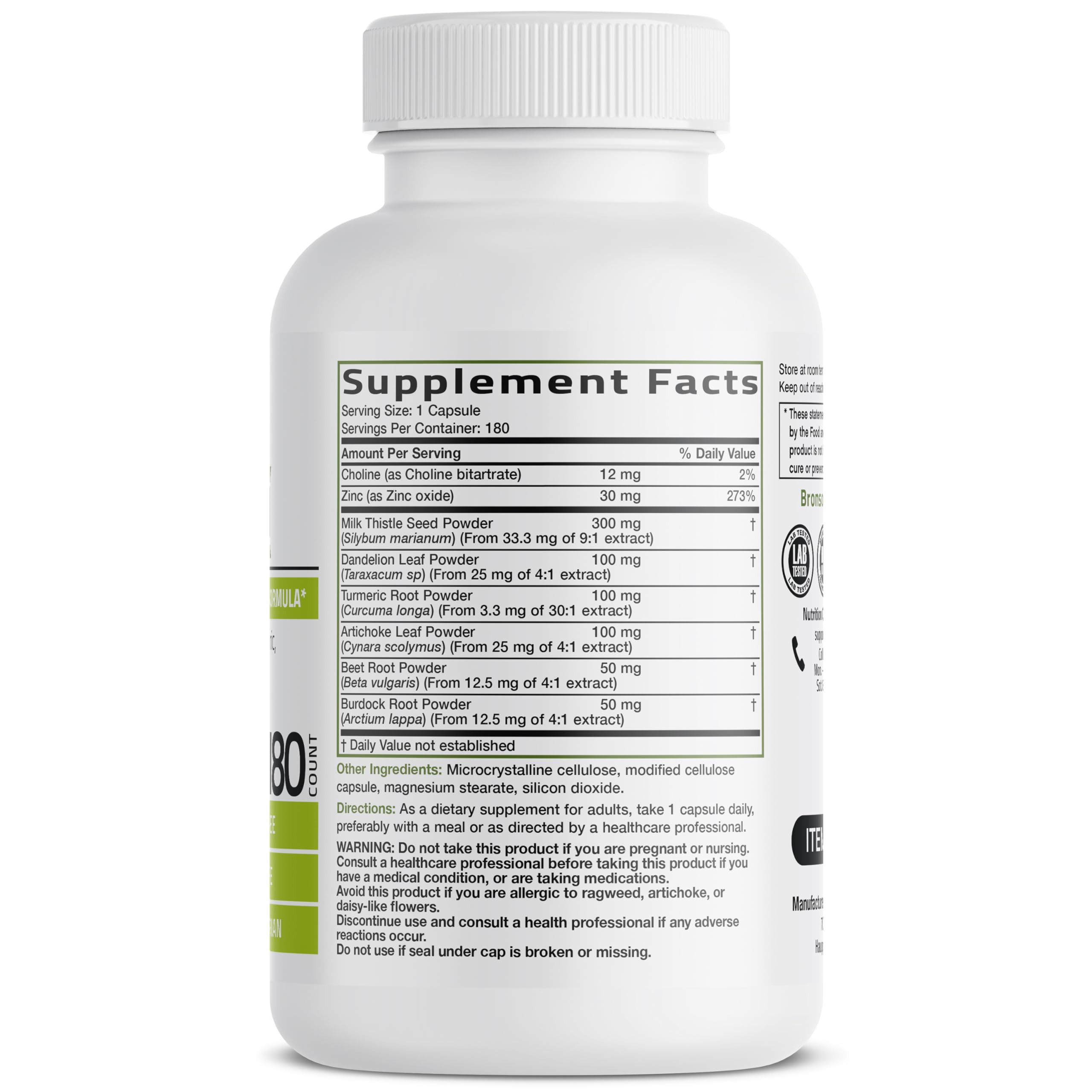 Bronson Milk Thistle supplement bottle side view