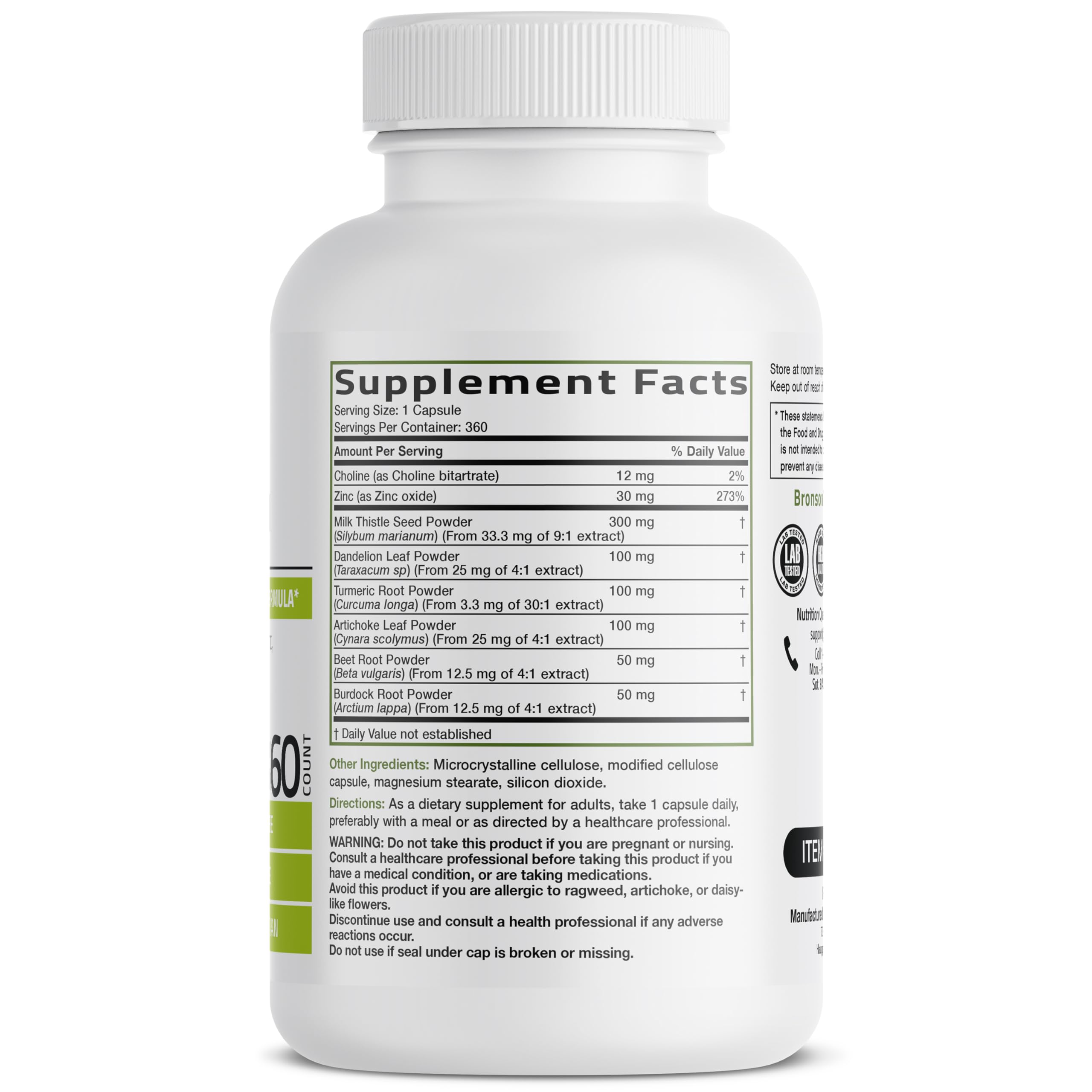 Bronson Milk Thistle supplement ingredients list