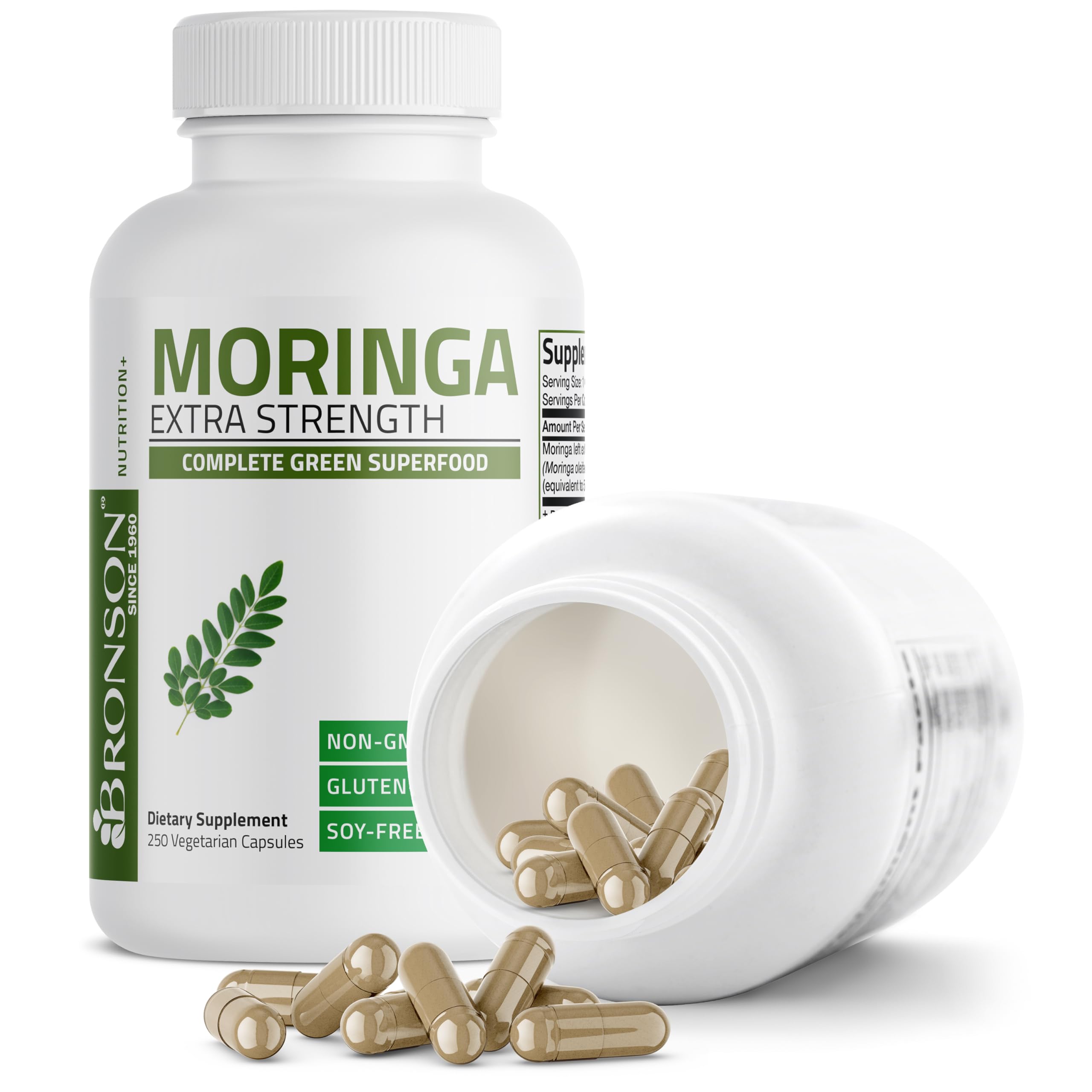 Bronson Moringa Extra Strength capsule bottle back view